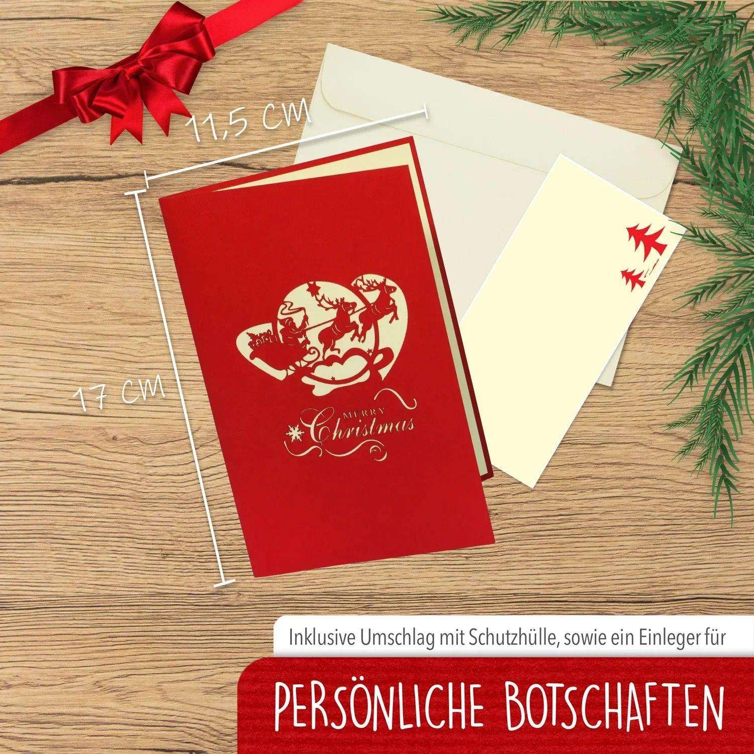 Pop Up Weihnachtskarte 3D - Weihnachtsmann, Schlitten, Rentiere, N424 - LINPopUp
