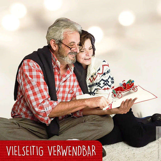 Pop Up Weihnachtskarte 3D - Weihnachtsmann im Auto, Oldtimer, N457 - LINPopUp