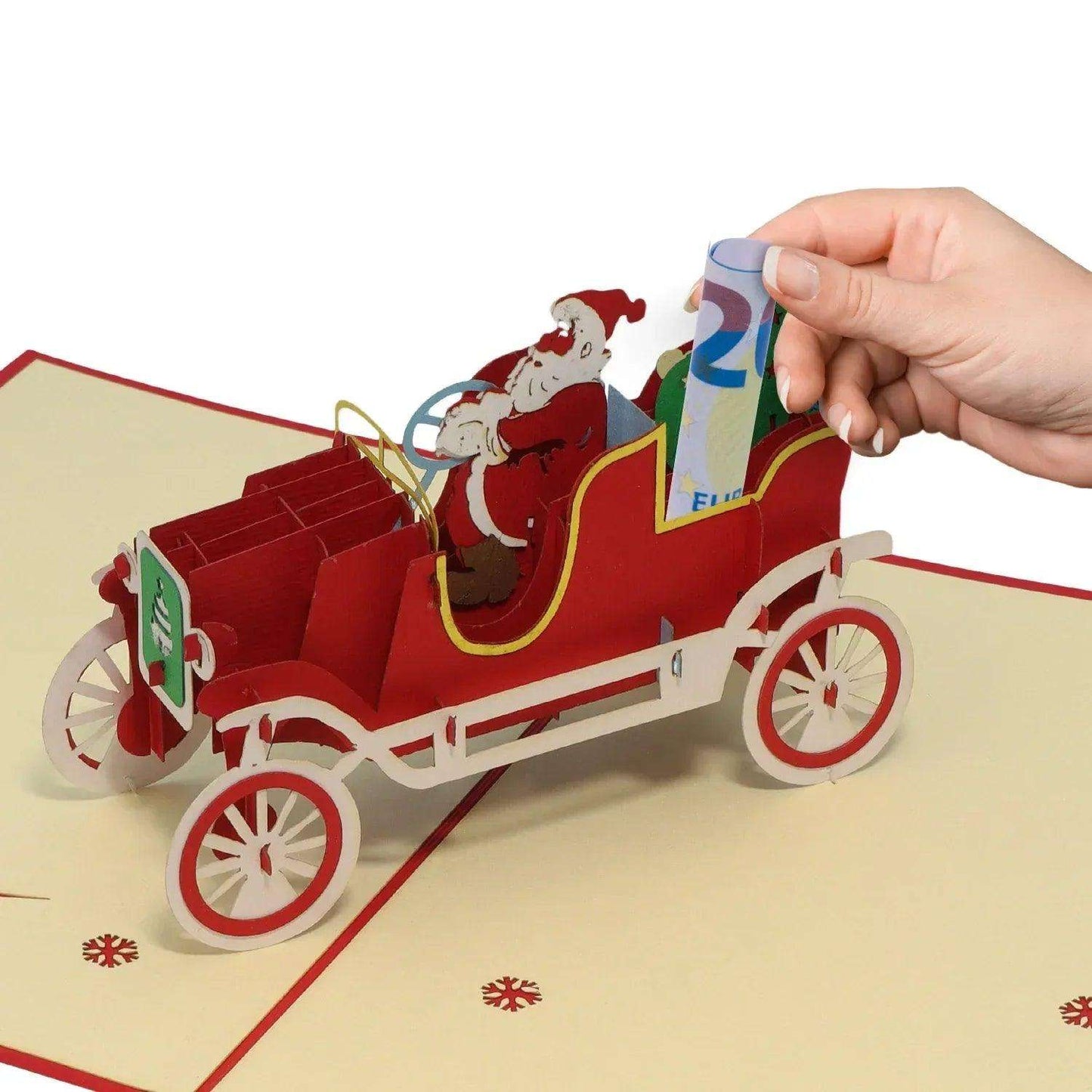 Pop Up Weihnachtskarte 3D - Weihnachtsmann im Auto, Oldtimer, N457 - LINPopUp