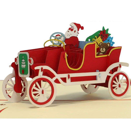 Pop Up Weihnachtskarte 3D - Weihnachtsmann im Auto, Oldtimer, N457 LINPopUp N457