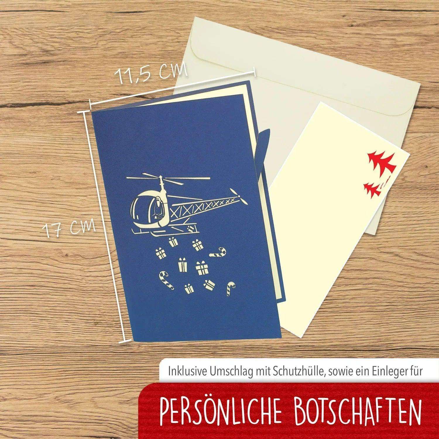 Pop Up Weihnachtskarte 3D - Weihnachtsmann im Helikopter, Hubschrauber, N454 - LINPopUp