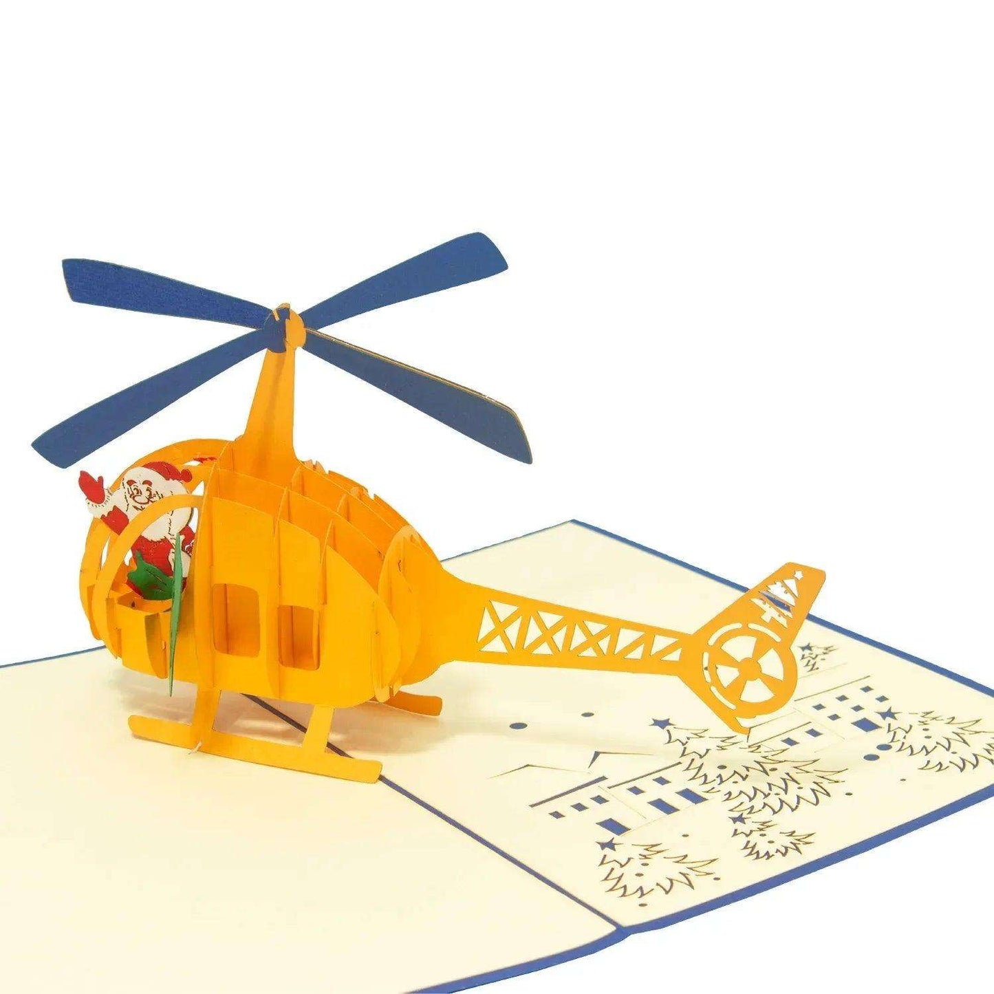 Pop Up Weihnachtskarte 3D - Weihnachtsmann im Helikopter, Hubschrauber, N454 - LINPopUp