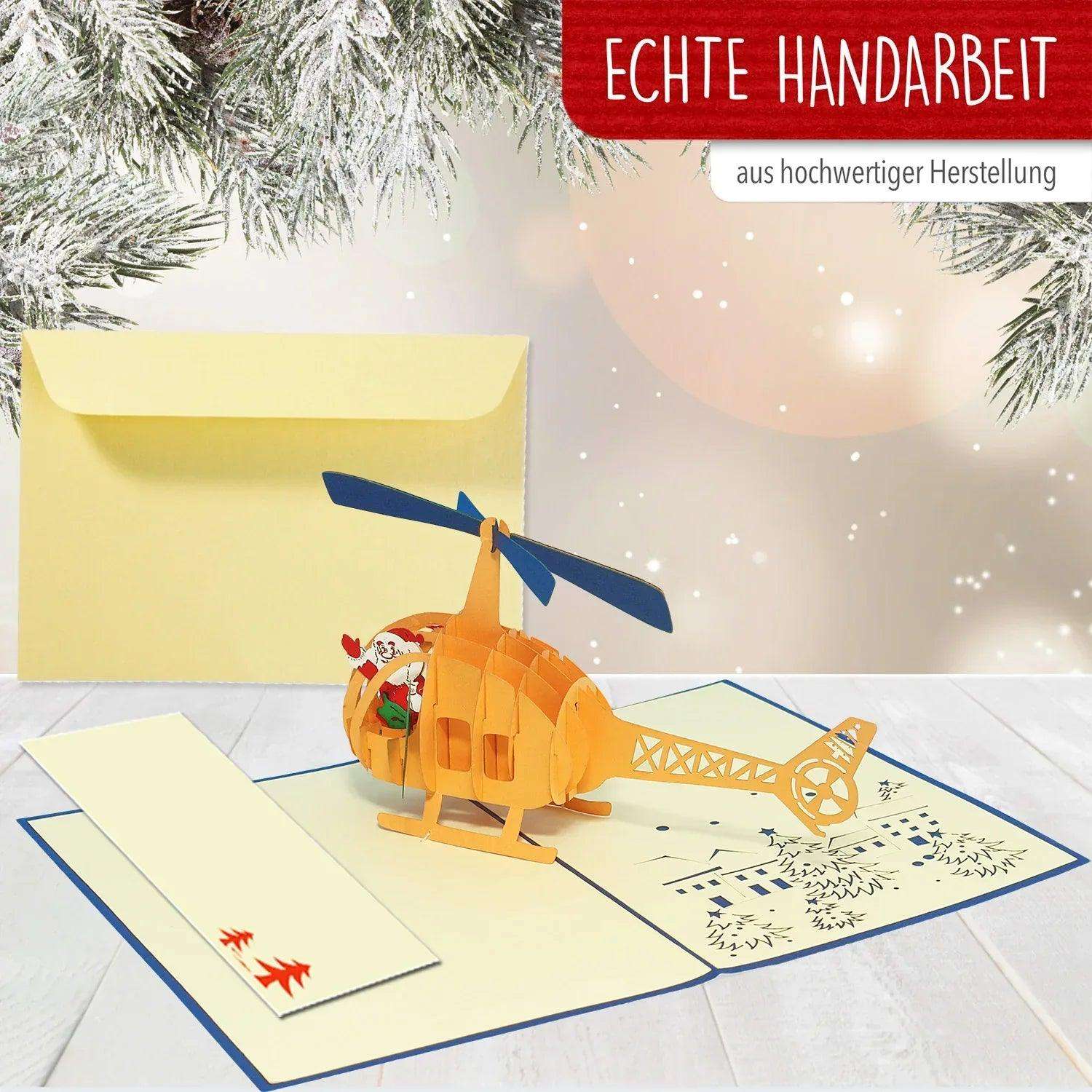 Pop Up Weihnachtskarte 3D - Weihnachtsmann im Helikopter, Hubschrauber, N454 - LINPopUp