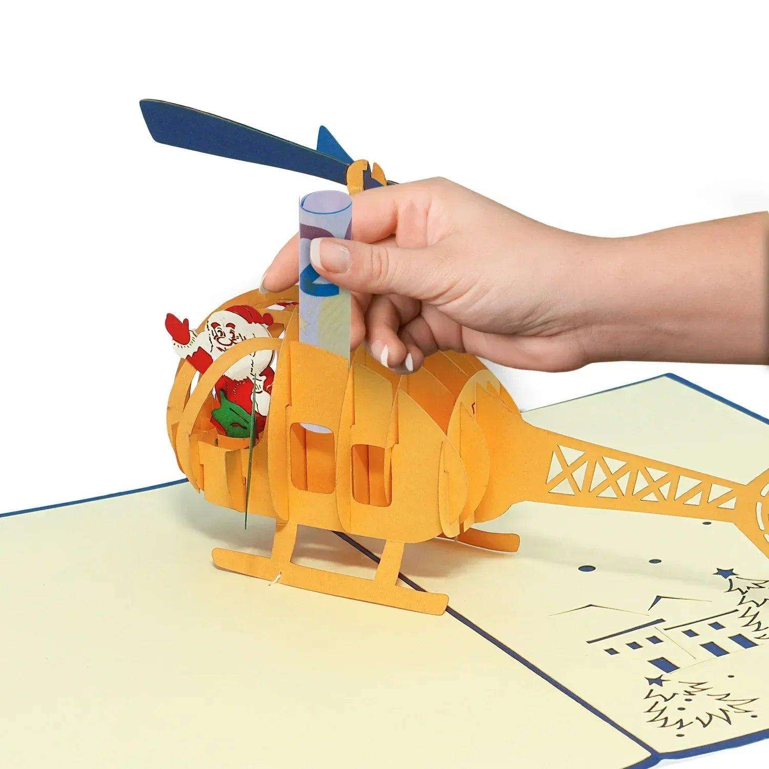 Pop Up Weihnachtskarte 3D - Weihnachtsmann im Helikopter, Hubschrauber, N454 - LINPopUp