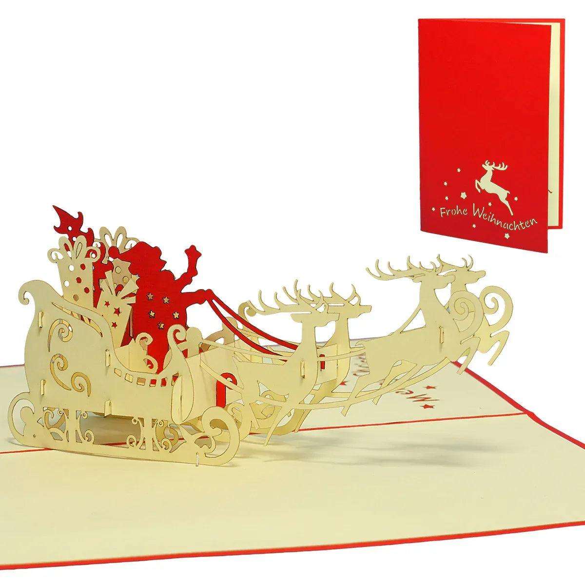 Pop Up Weihnachtskarte 3D - Weihnachtsmann im Schlitten, N420 - LINPopUp