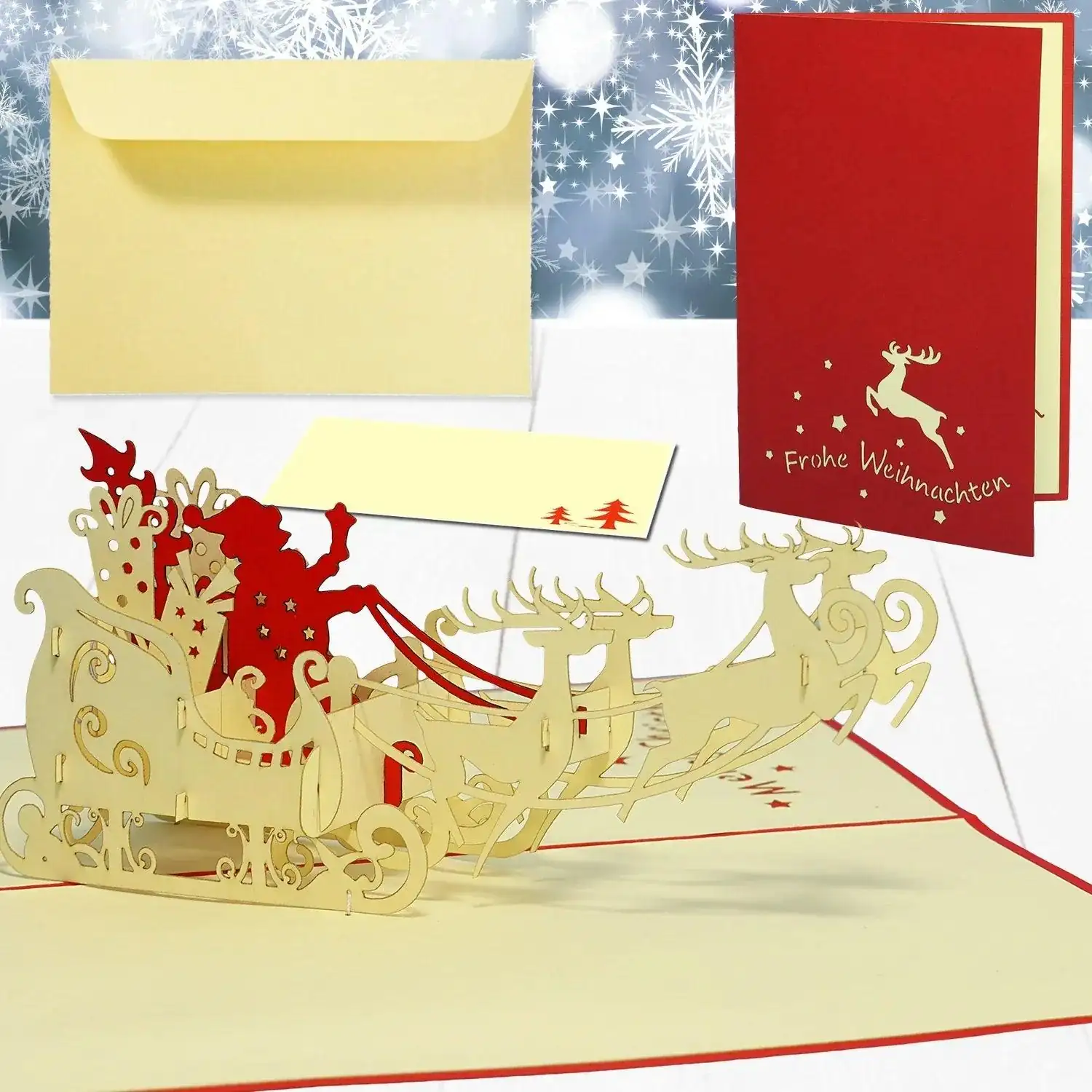 Pop Up Weihnachtskarte 3D - Weihnachtsmann im Schlitten, N420 - LINPopUp