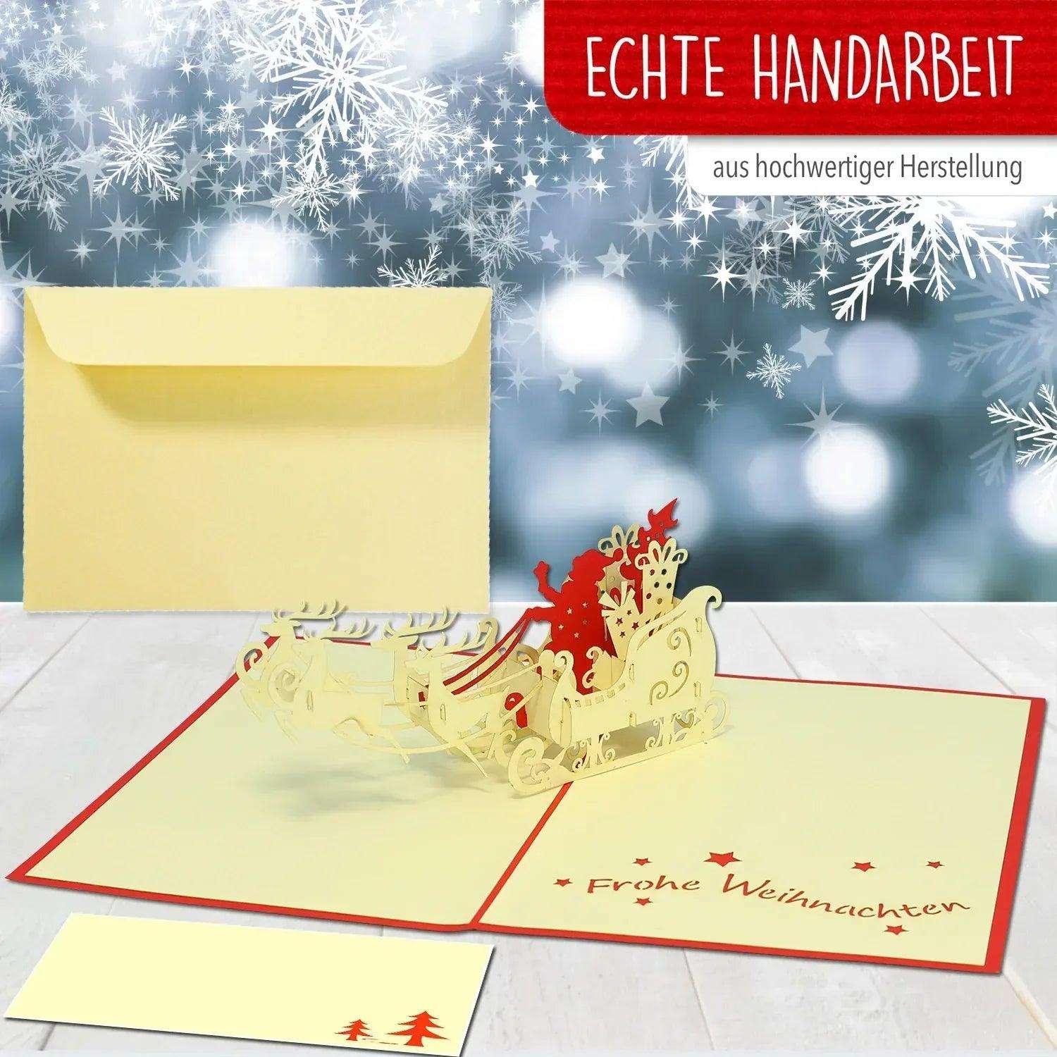 Pop Up Weihnachtskarte 3D - Weihnachtsmann im Schlitten, N420 - LINPopUp