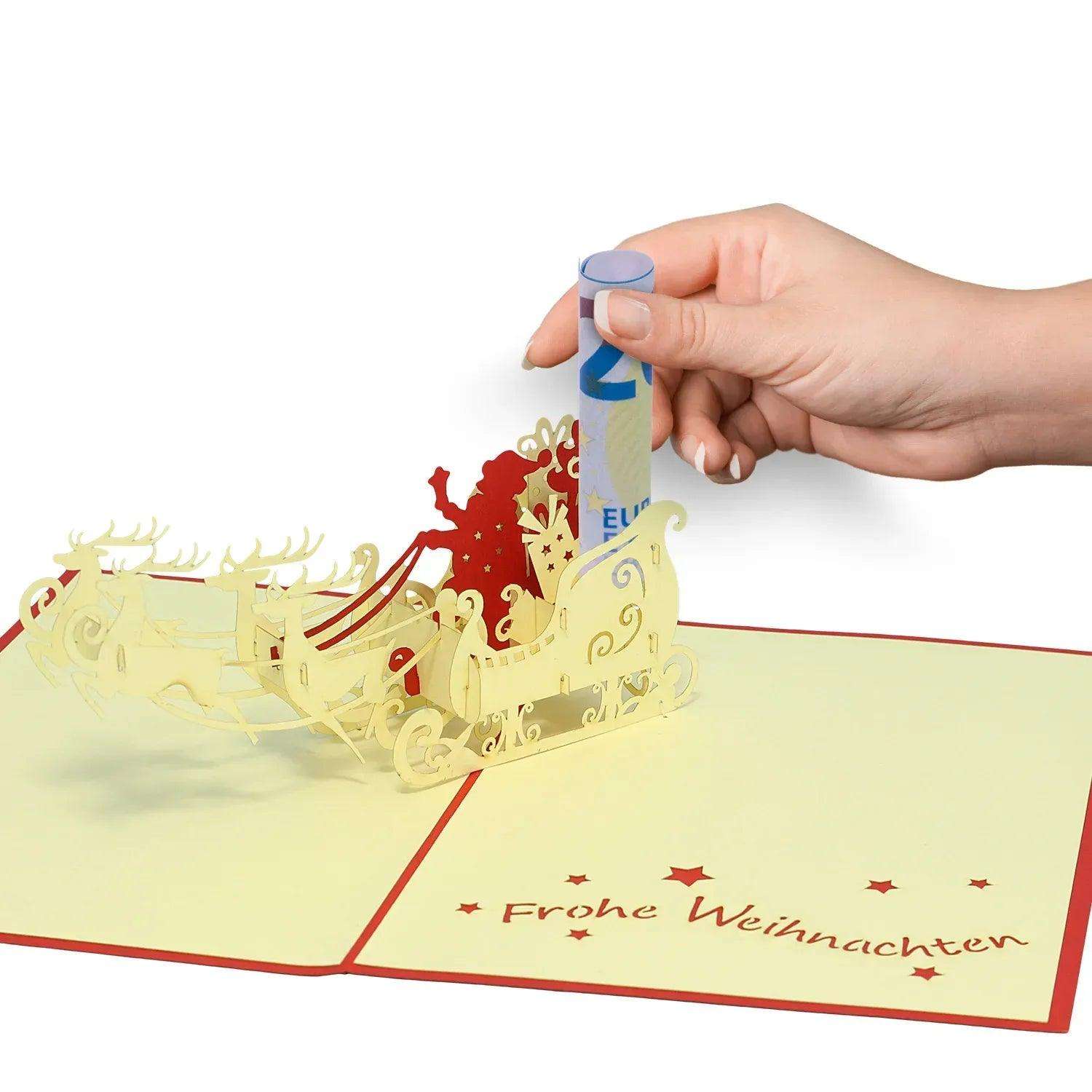 Pop Up Weihnachtskarte 3D - Weihnachtsmann im Schlitten, N420 - LINPopUp