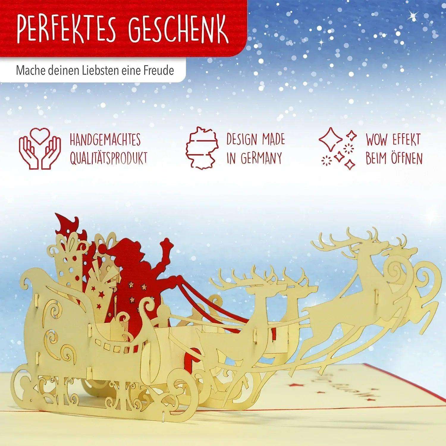 Pop Up Weihnachtskarte 3D - Weihnachtsmann im Schlitten, N420 - LINPopUp