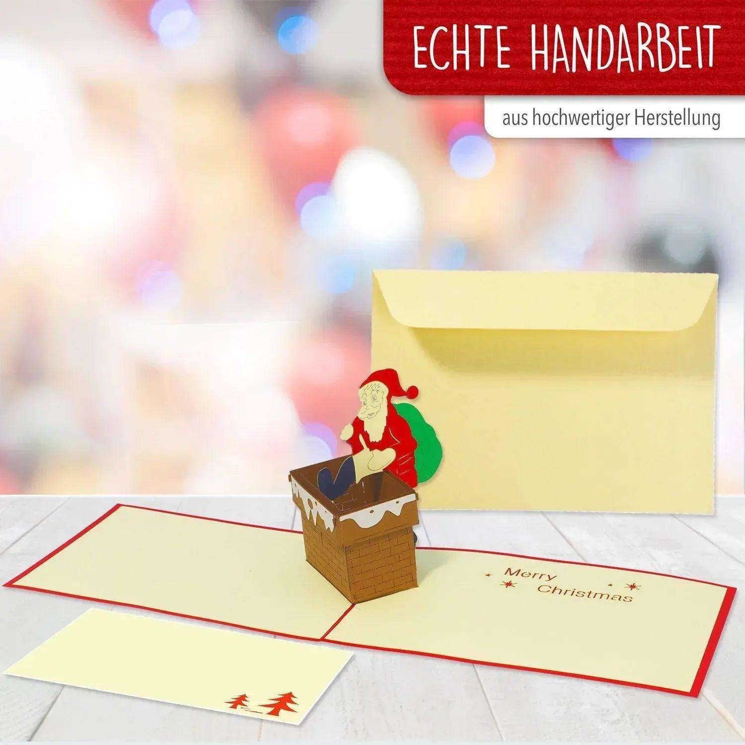 Pop Up Weihnachtskarte 3D - Weihnachtsmann im Schornstein, N435 LINPopUp N435