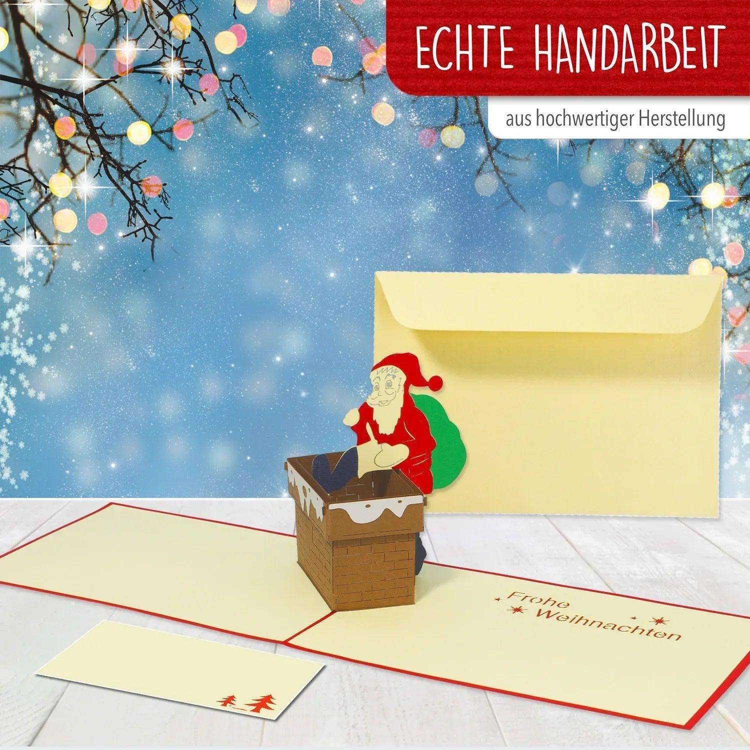 Pop Up Weihnachtskarte 3D - Weihnachtsmann im Schornstein, N434 - LINPopUp