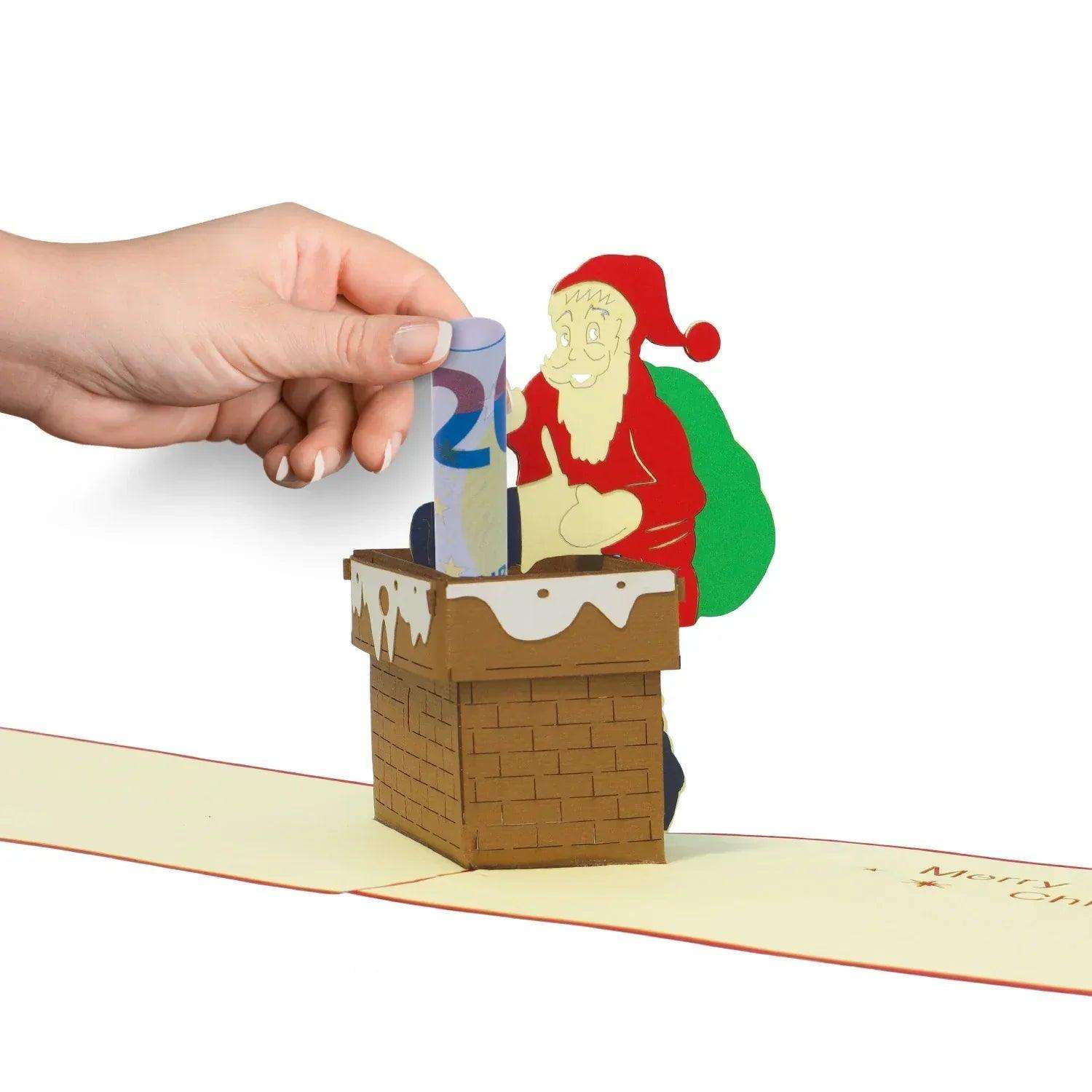 Pop Up Weihnachtskarte 3D - Weihnachtsmann im Schornstein, N435 LINPopUp N435