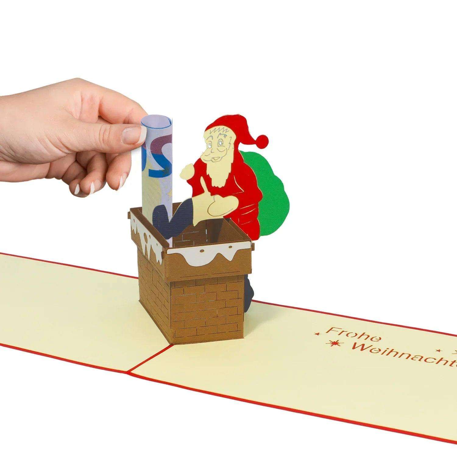 Pop Up Weihnachtskarte 3D - Weihnachtsmann im Schornstein, N434 - LINPopUp