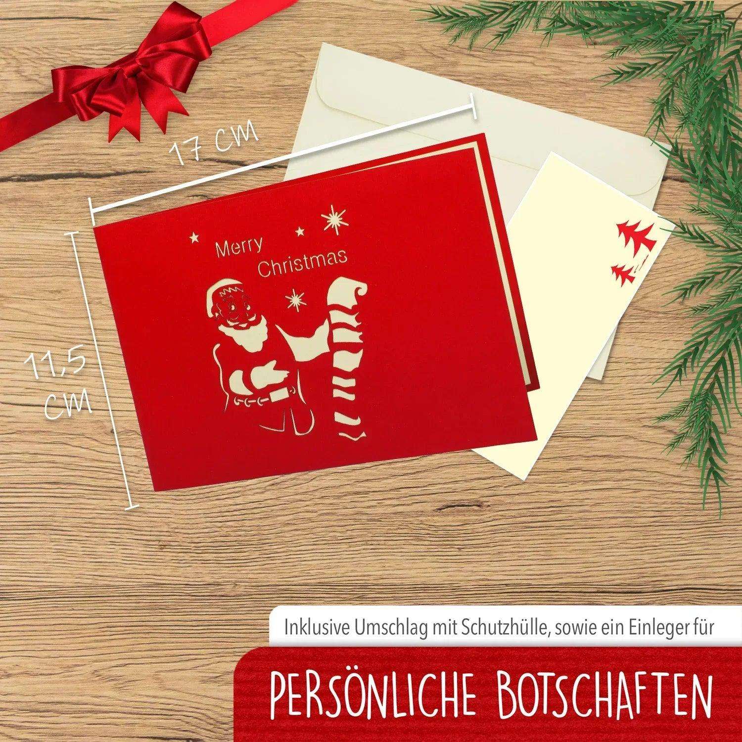 Pop Up Weihnachtskarte 3D - Weihnachtsmann im Schornstein, N435 LINPopUp N435