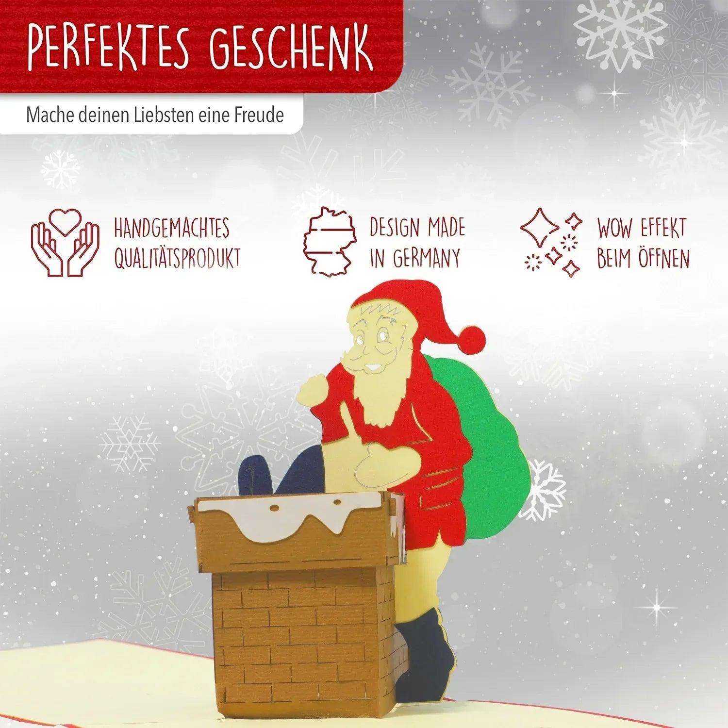 Pop Up Weihnachtskarte 3D - Weihnachtsmann im Schornstein, N435 LINPopUp N435