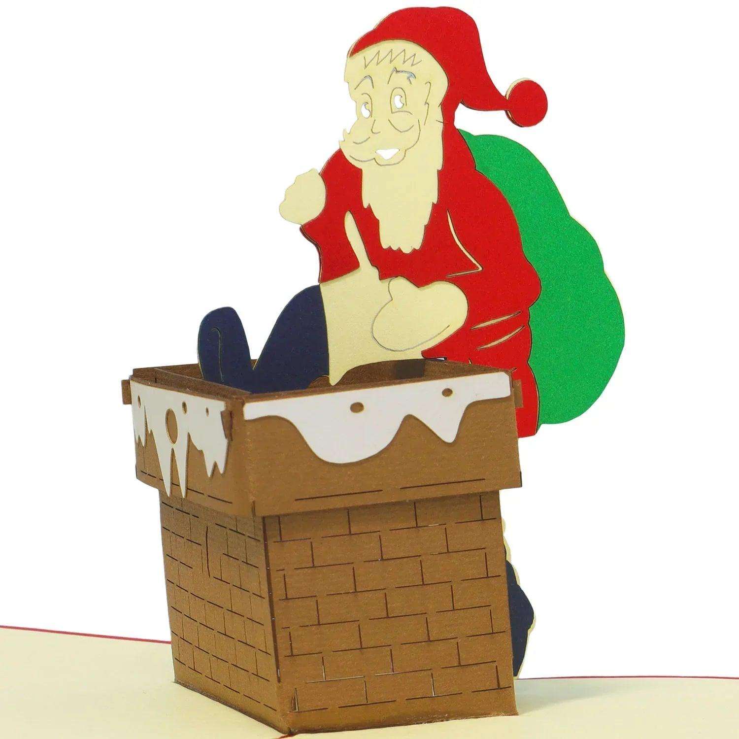 Pop Up Weihnachtskarte 3D - Weihnachtsmann im Schornstein, N435 LINPopUp N435