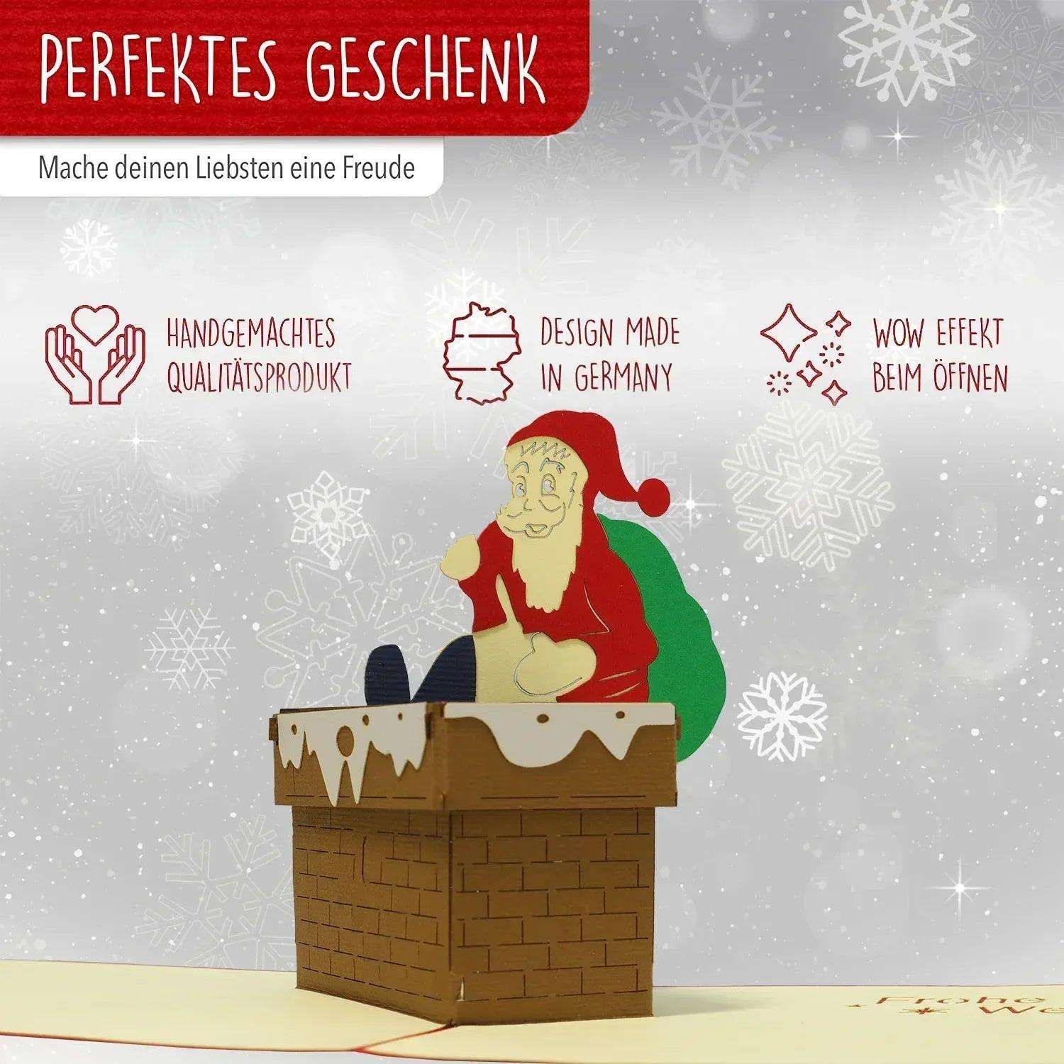 Pop Up Weihnachtskarte 3D - Weihnachtsmann im Schornstein, N434 - LINPopUp