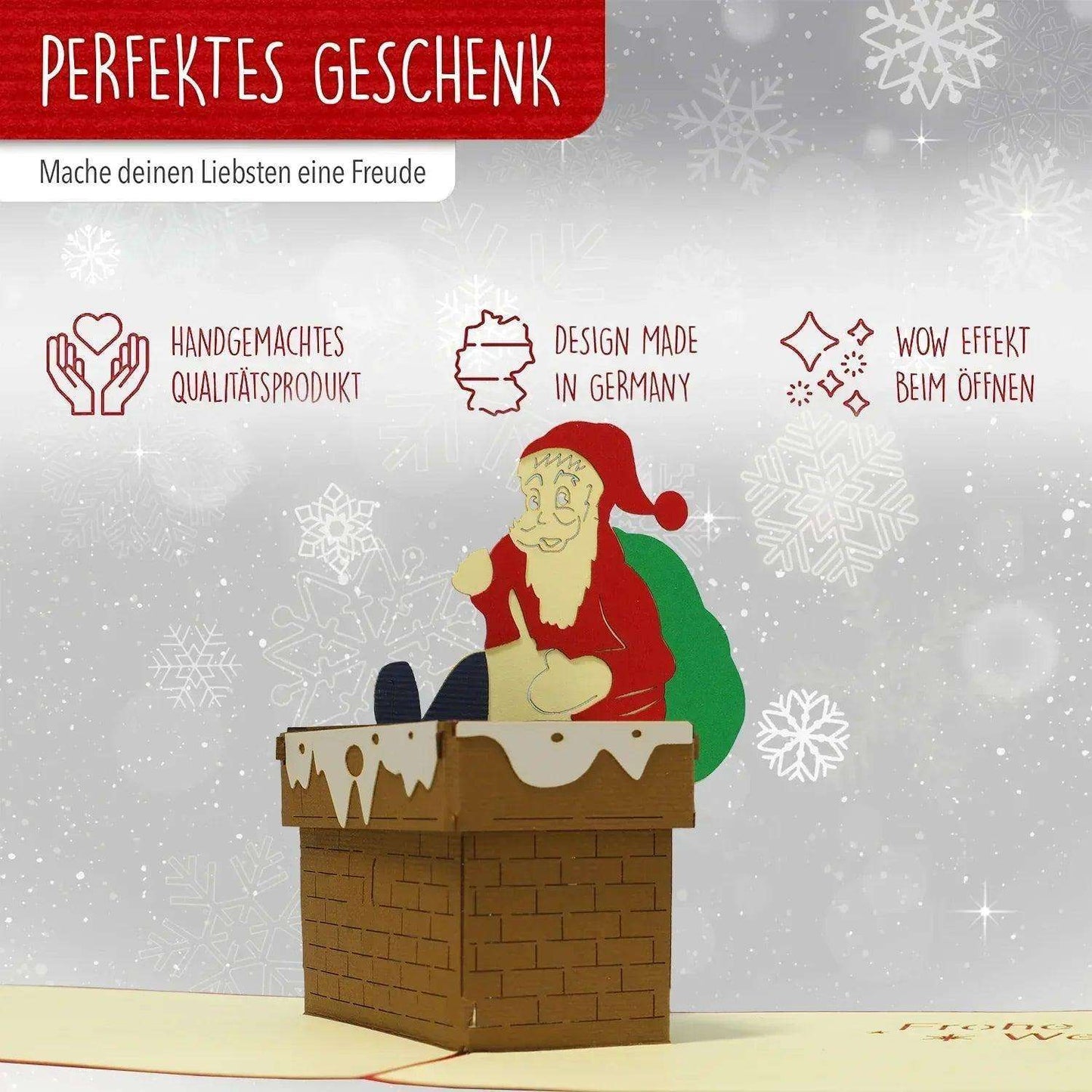 Pop Up Weihnachtskarte 3D - Weihnachtsmann im Schornstein, N434 - LINPopUp