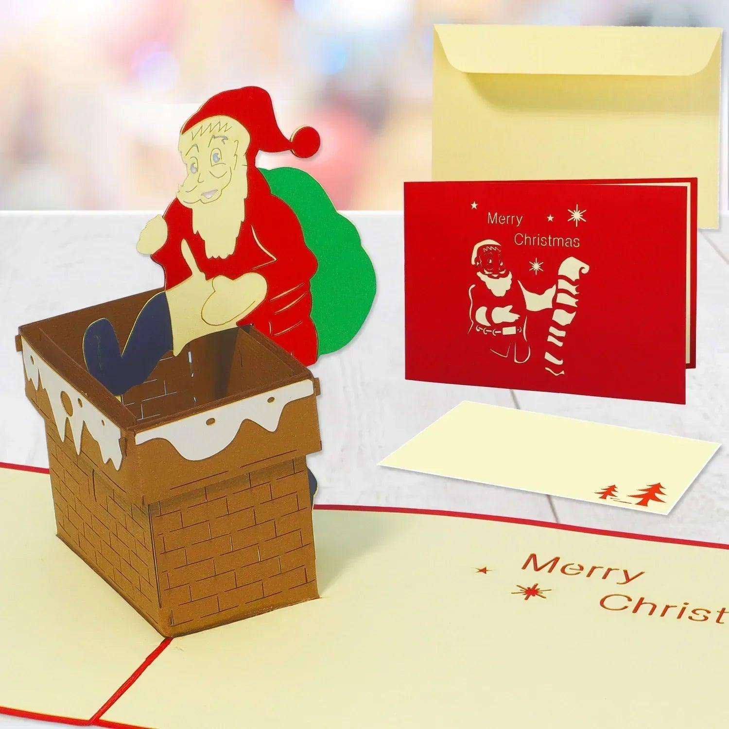 Pop Up Weihnachtskarte 3D - Weihnachtsmann im Schornstein, N435 LINPopUp N435