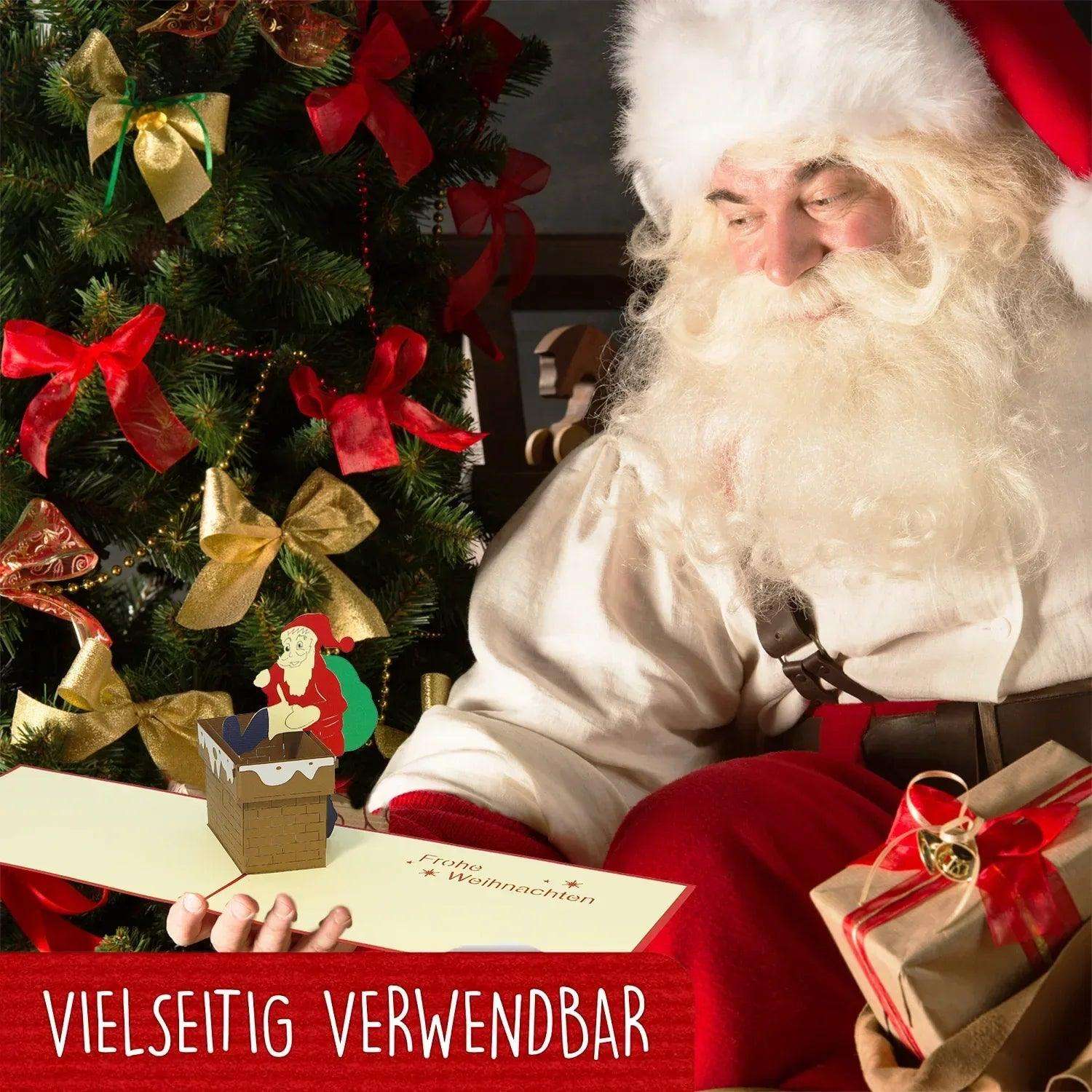 Pop Up Weihnachtskarte 3D - Weihnachtsmann im Schornstein, N434 - LINPopUp