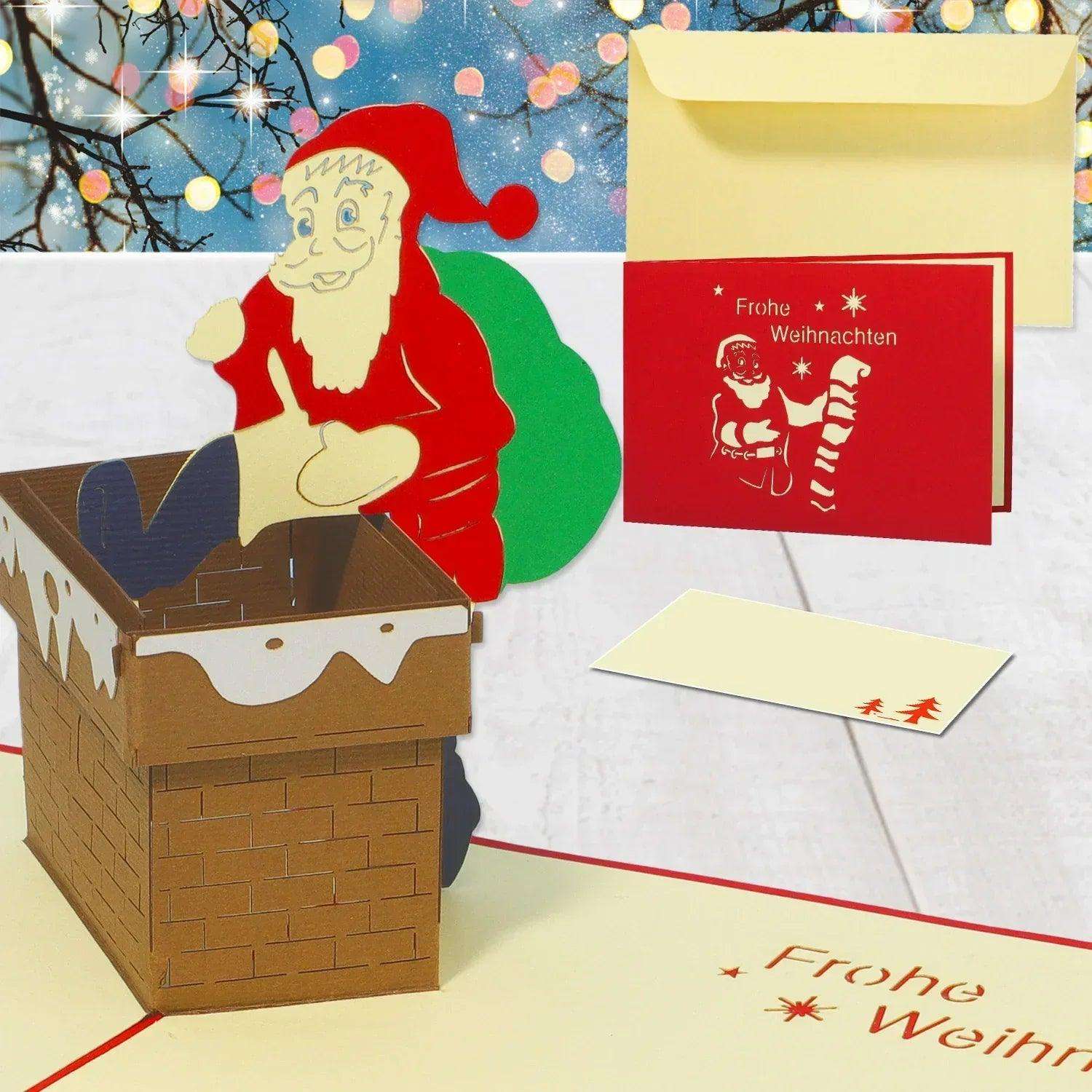 Pop Up Weihnachtskarte 3D - Weihnachtsmann im Schornstein, N434 - LINPopUp
