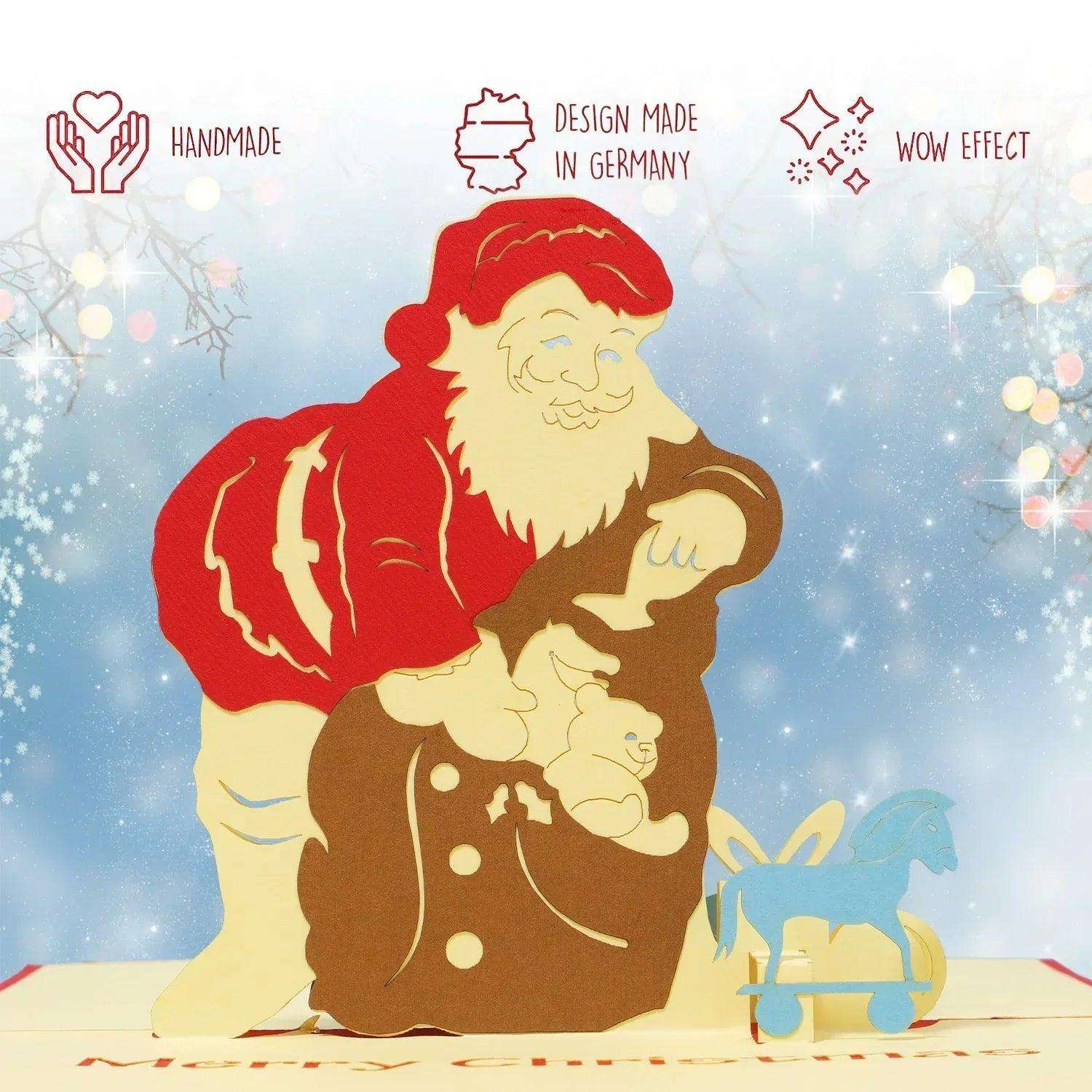 Pop Up Weihnachtskarte 3D - Weihnachtsmann mit Geschenken EN, N438 LINPopUp N438