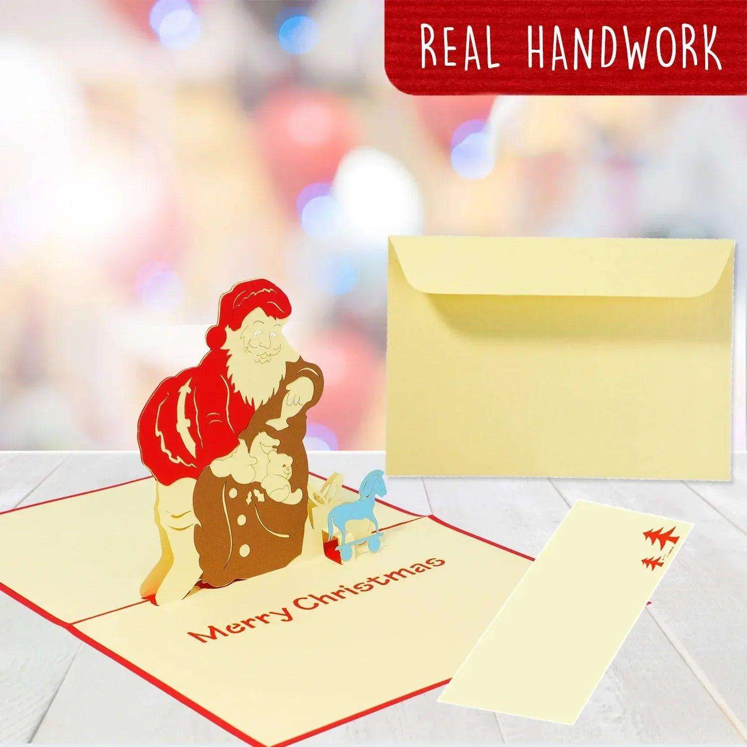Pop Up Weihnachtskarte 3D - Weihnachtsmann mit Geschenken EN, N438 LINPopUp N438