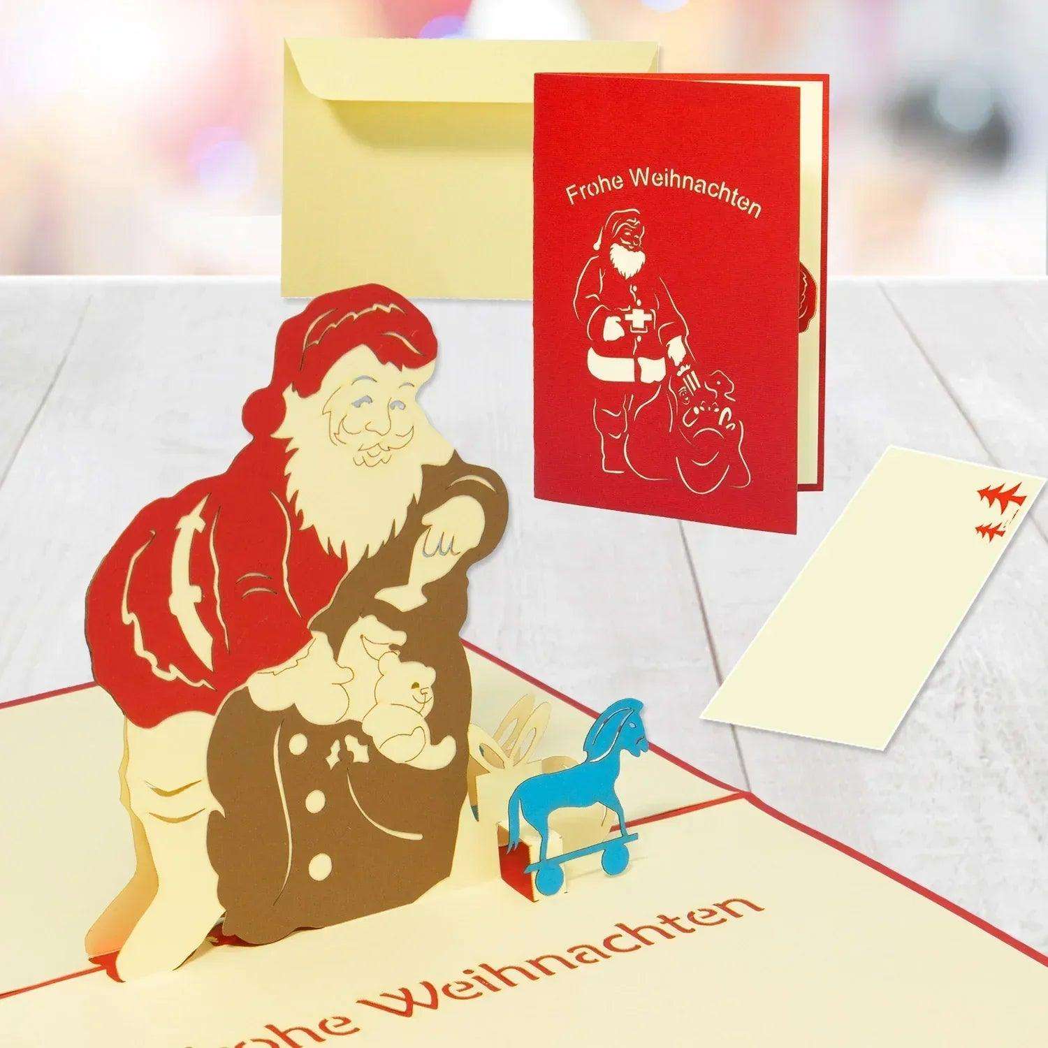 Pop Up Weihnachtskarte 3D - Weihnachtsmann mit Geschenken, N437 - LINPopUp