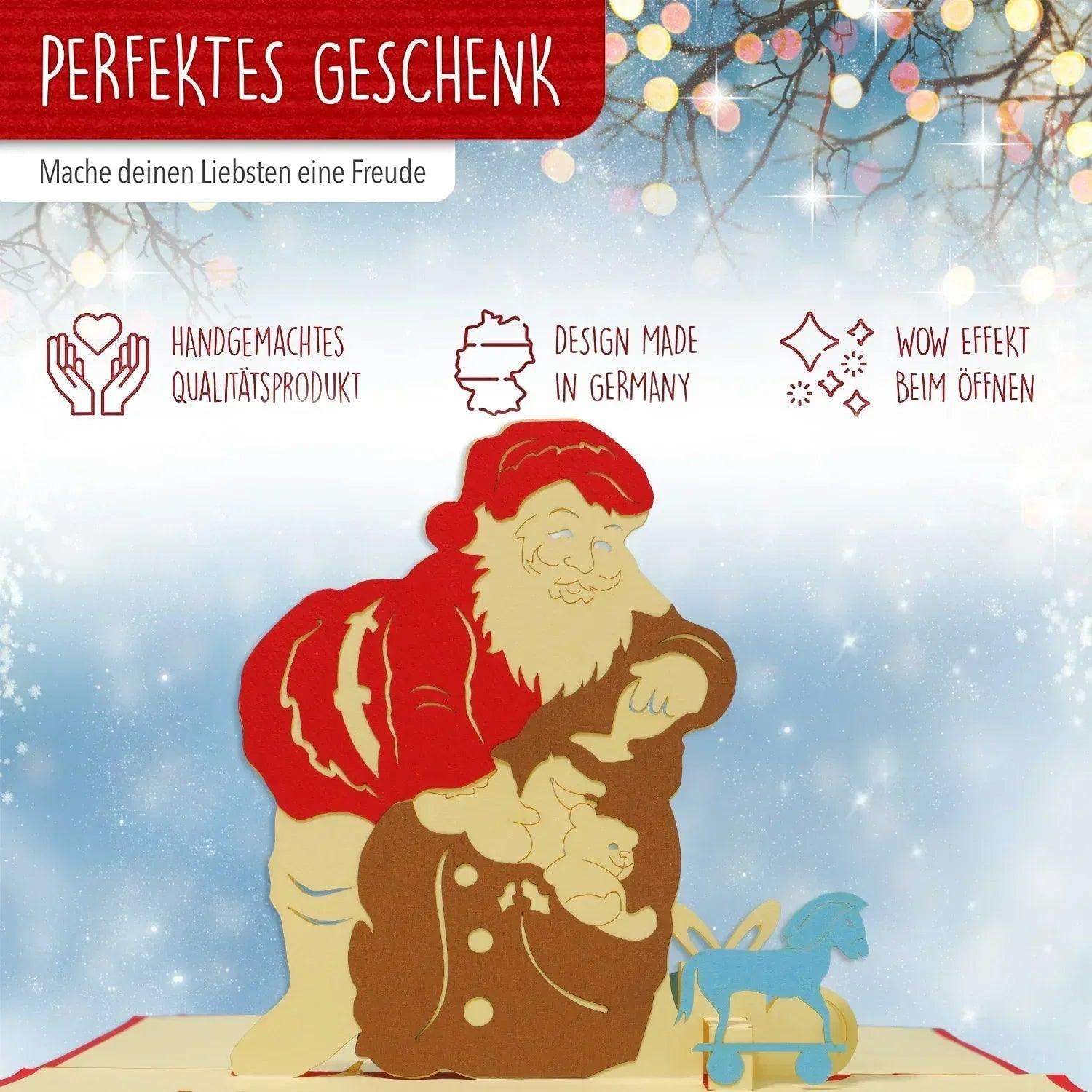 Pop Up Weihnachtskarte 3D - Weihnachtsmann mit Geschenken, N437 - LINPopUp