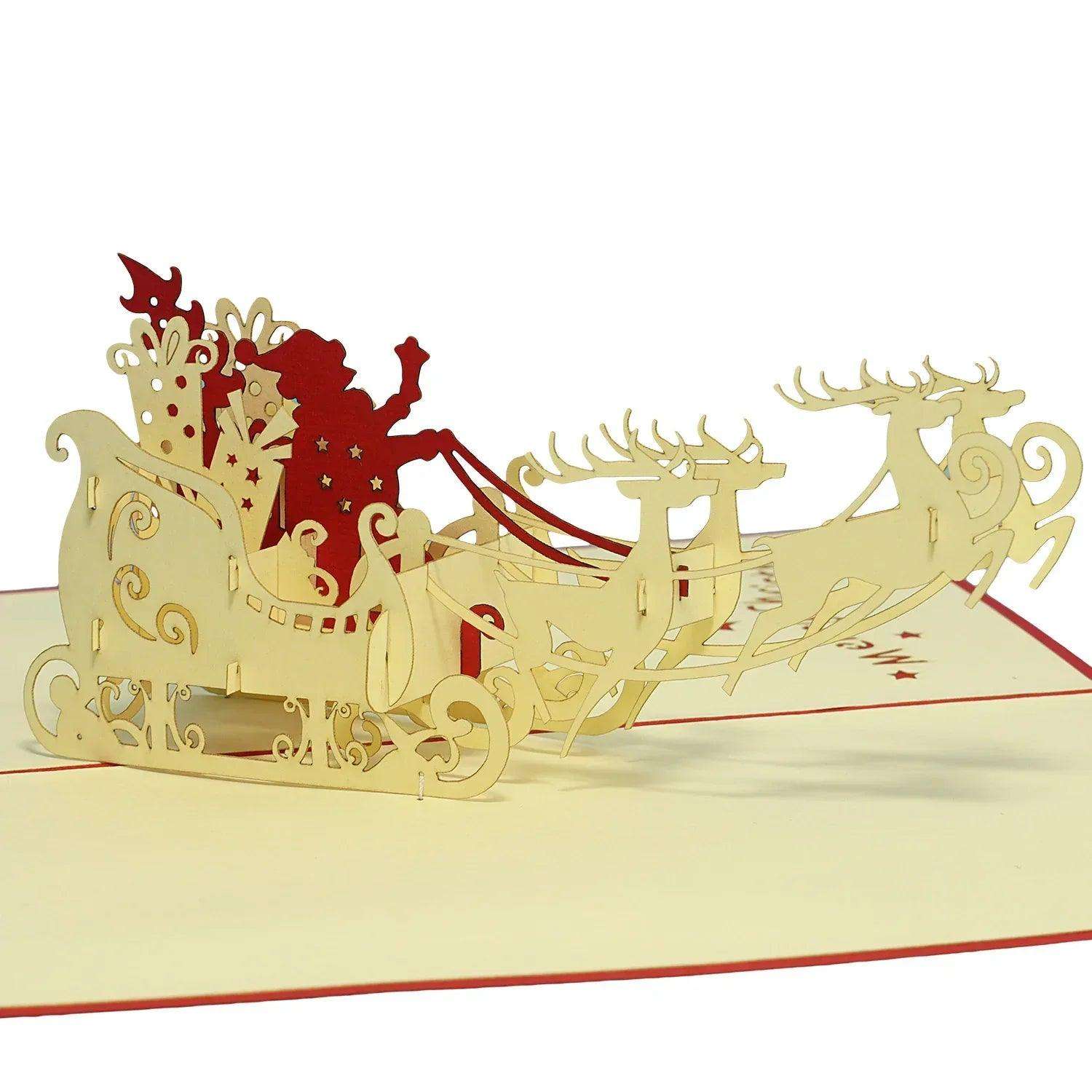 Pop Up Weihnachtskarte 3D - Weihnachtsmann mit Schlitten (EN), N419 - LINPopUp