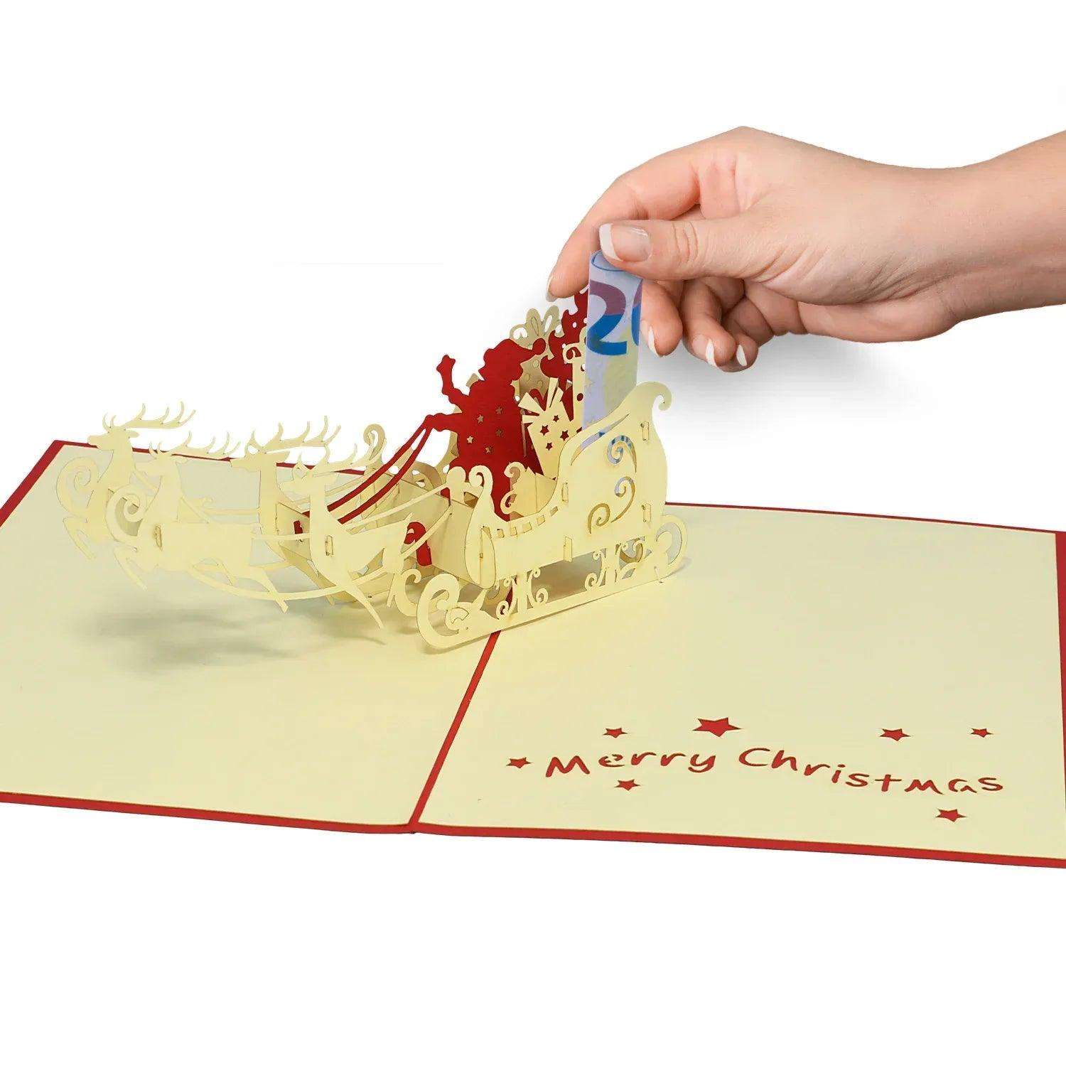 Pop Up Weihnachtskarte 3D - Weihnachtsmann mit Schlitten (EN), N419 - LINPopUp