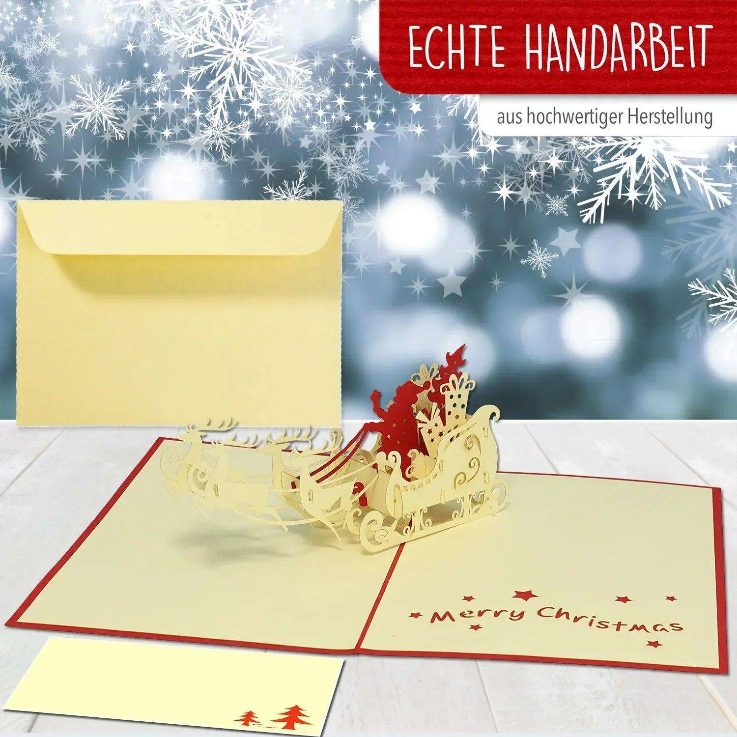 Pop Up Weihnachtskarte 3D - Weihnachtsmann mit Schlitten (EN), N419 - LINPopUp