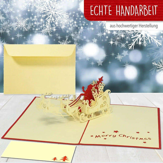 Pop Up Weihnachtskarte 3D - Weihnachtsmann mit Schlitten (EN), N419 - LINPopUp
