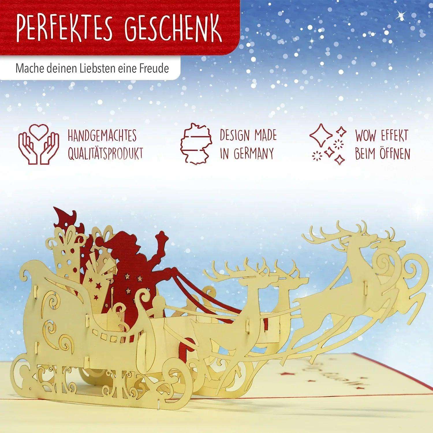Pop Up Weihnachtskarte 3D - Weihnachtsmann mit Schlitten (EN), N419 - LINPopUp