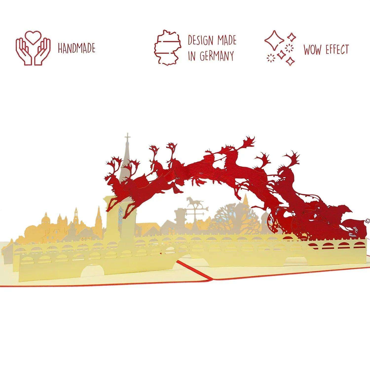 Pop Up Weihnachtskarte 3D - Weihnachtsmann über der Stadt, N428 LINPopUp N428