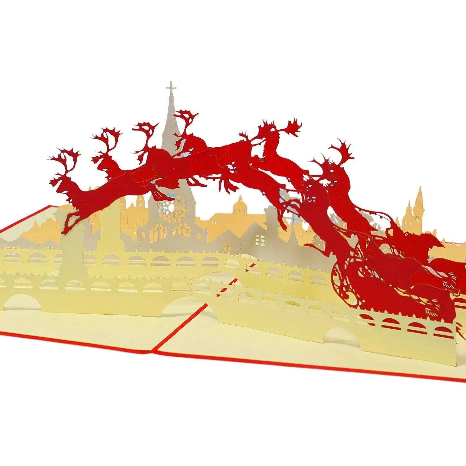 Pop Up Weihnachtskarte 3D - Weihnachtsmann über der Stadt, N428 LINPopUp N428