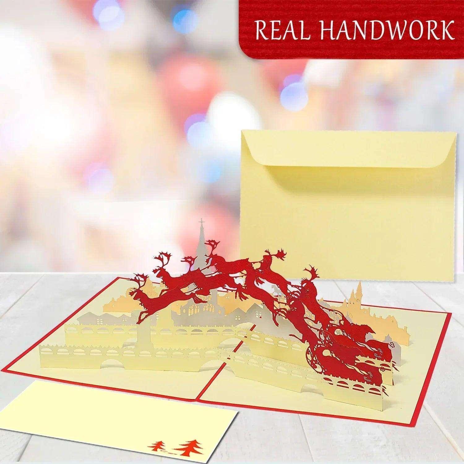 Pop Up Weihnachtskarte 3D - Weihnachtsmann über der Stadt, N428 LINPopUp N428