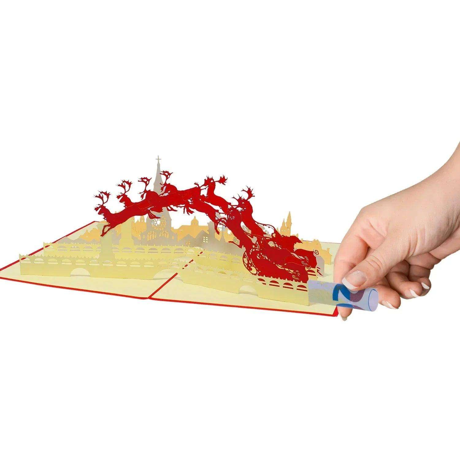 Pop Up Weihnachtskarte 3D - Weihnachtsmann über der Stadt, N428 LINPopUp N428