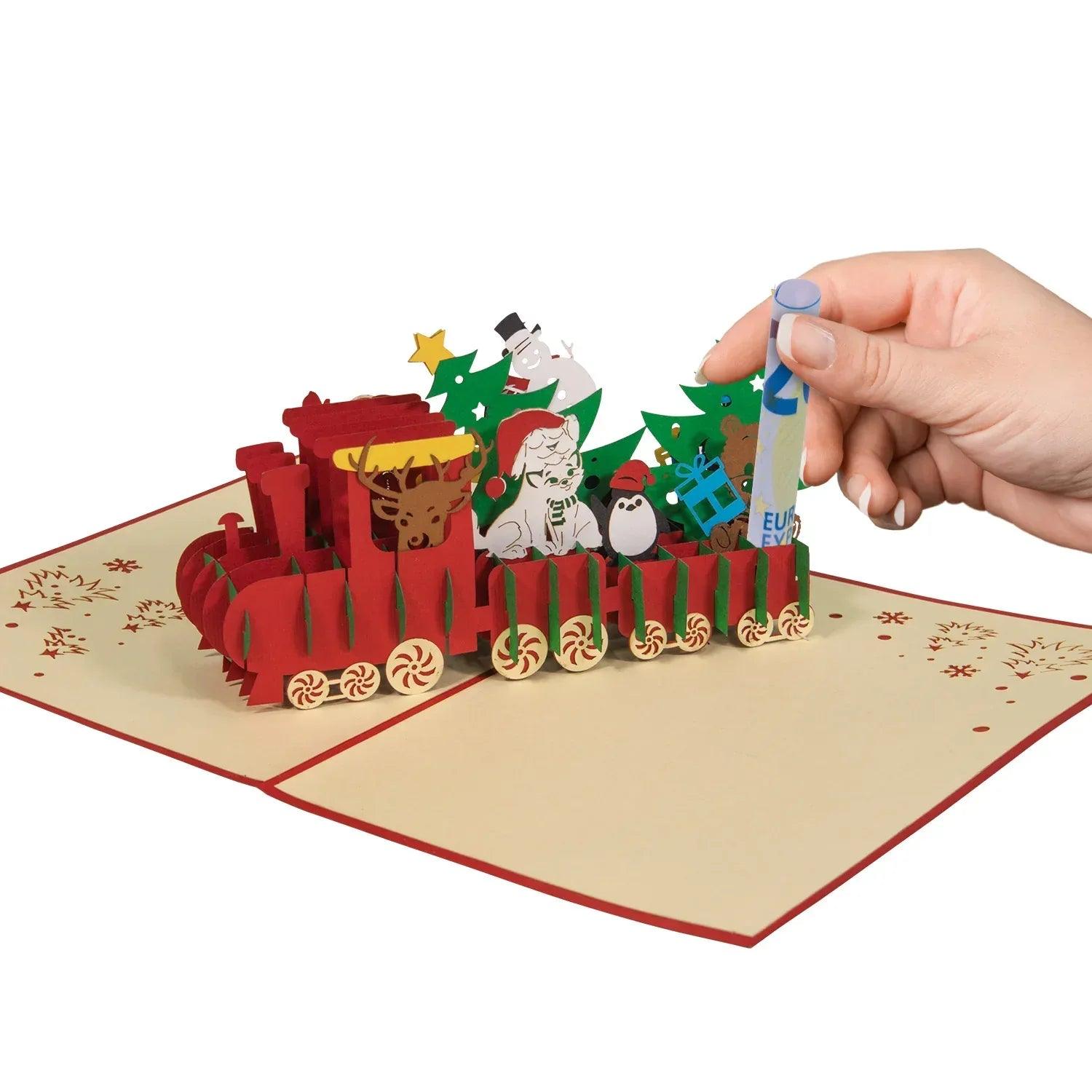 Pop Up Weihnachtskarte 3D - Weihnachtszug, Lokomotive, Eisenbahn, N427 - LINPopUp