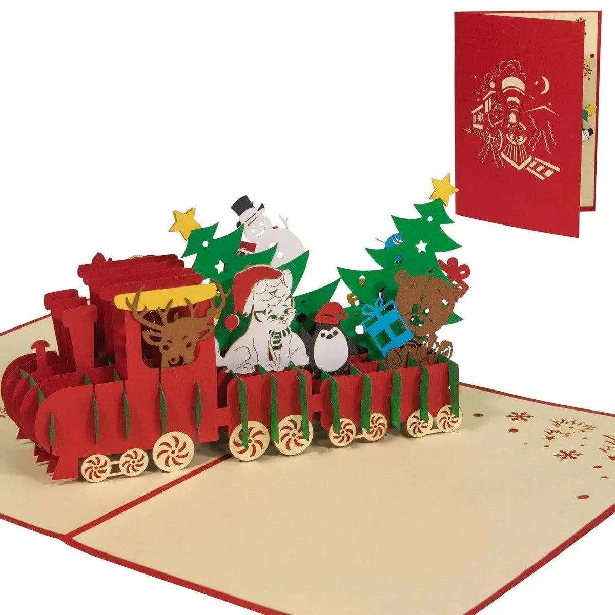 Pop Up Weihnachtskarte 3D - Weihnachtszug, Lokomotive, Eisenbahn, N427 - LINPopUp
