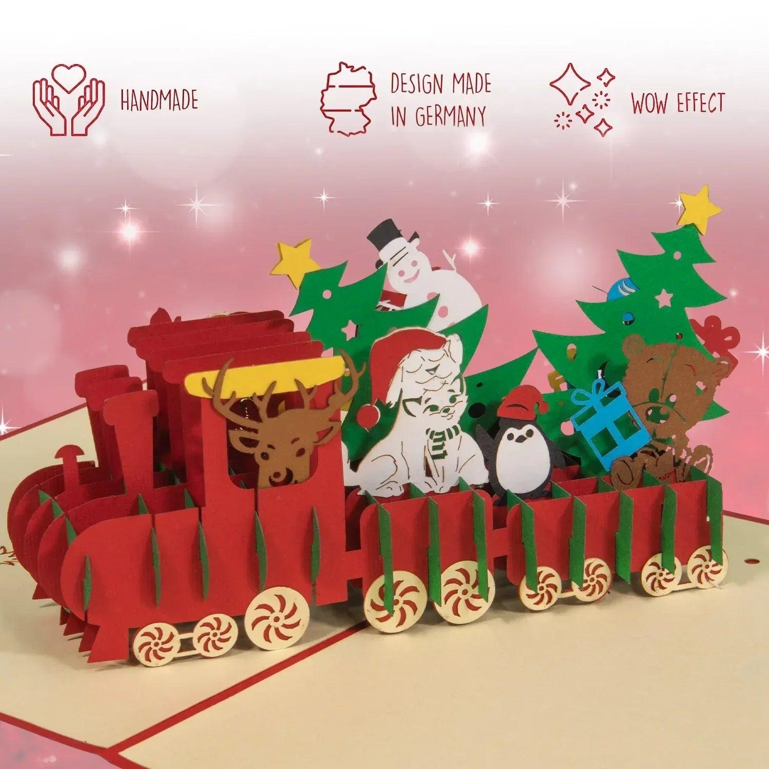 Pop Up Weihnachtskarte 3D - Weihnachtszug, Lokomotive, Eisenbahn, N427 - LINPopUp