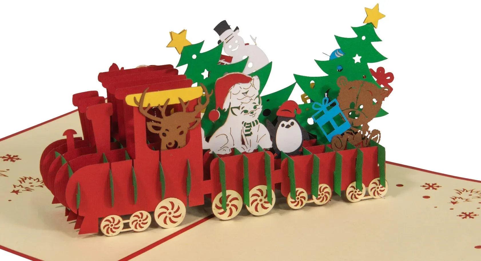 Pop Up Weihnachtskarte 3D - Weihnachtszug, Lokomotive, Eisenbahn, N427 - LINPopUp