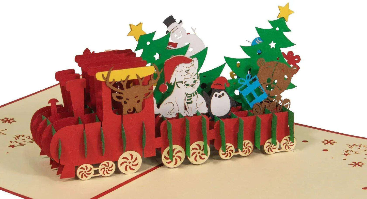 Pop Up Weihnachtskarte 3D - Weihnachtszug, Lokomotive, Eisenbahn, N427 - LINPopUp
