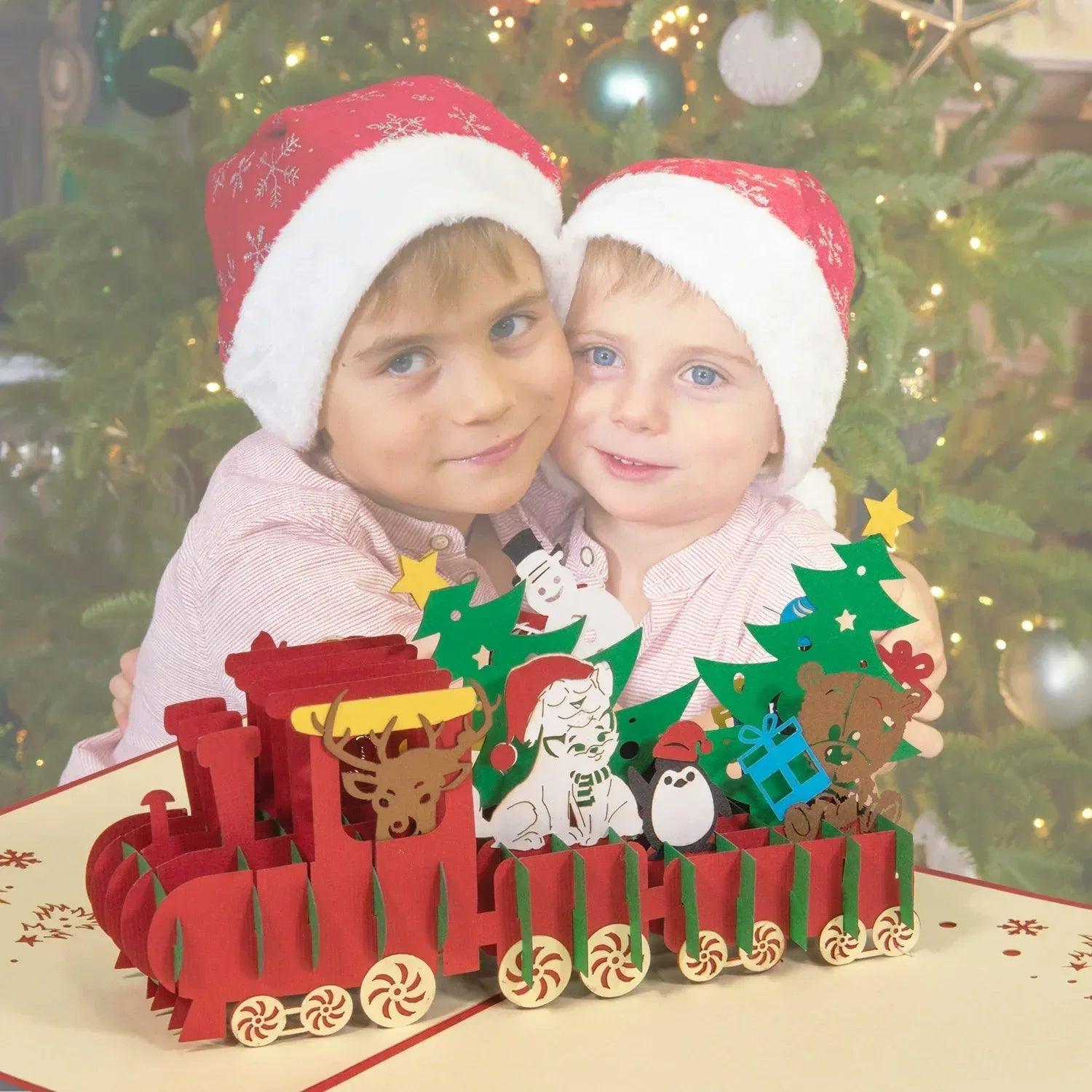 Pop Up Weihnachtskarte 3D - Weihnachtszug, Lokomotive, Eisenbahn, N427 - LINPopUp