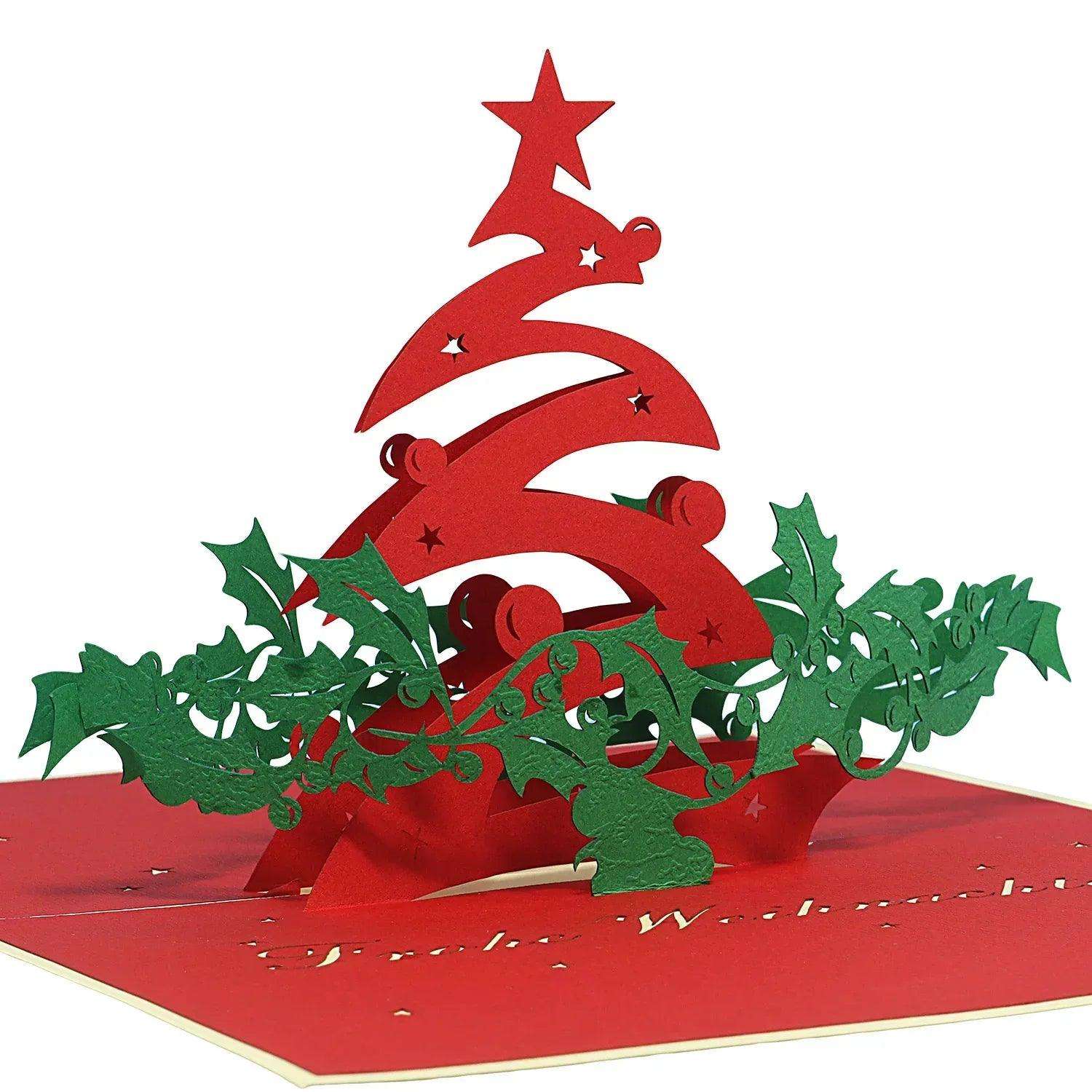 Pop Up Weihnachtskarte 3D - Weihnachtsbaum & Misteln, N401 - LINPopUp