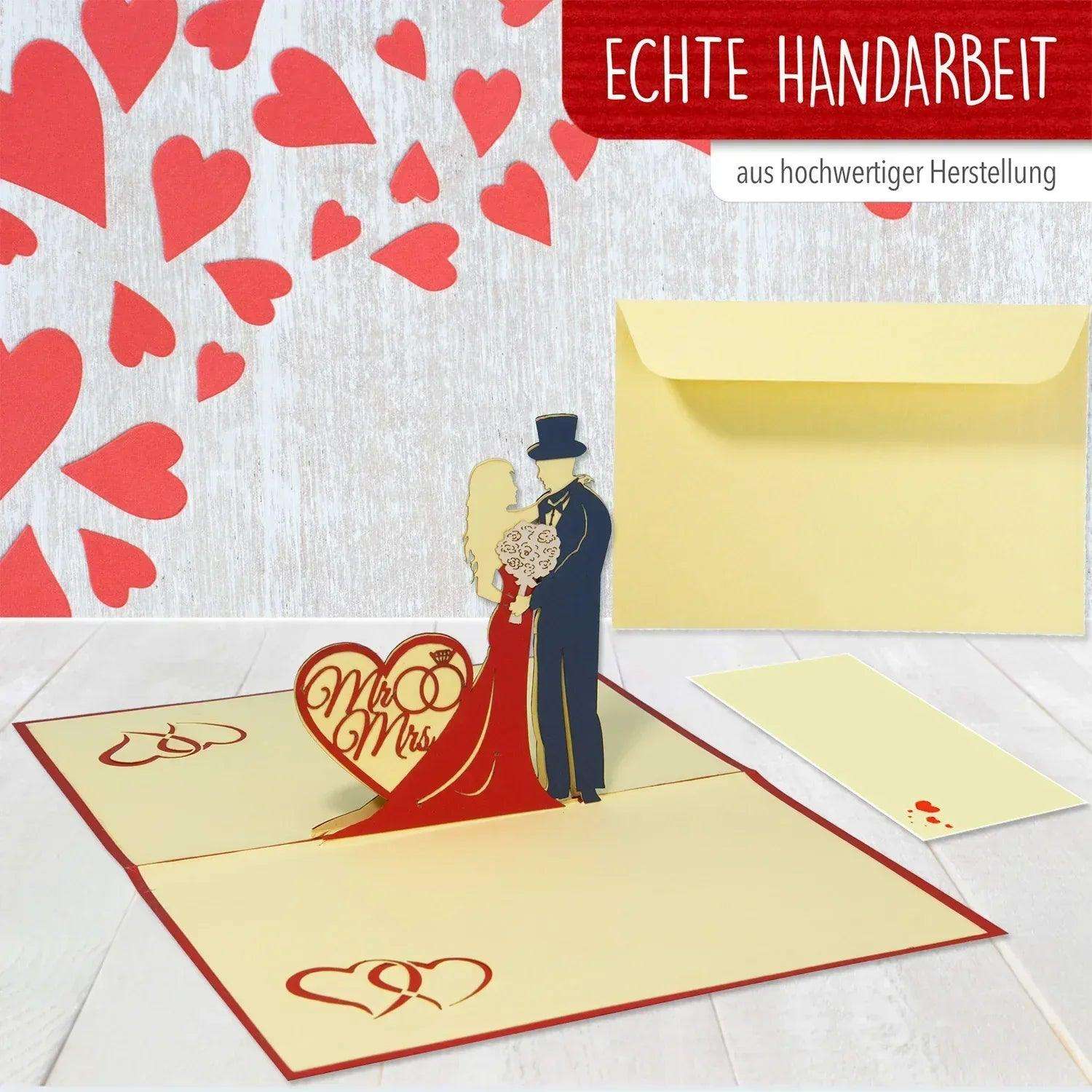 Hochzeitskarte Pop Up 3D - Glückwunschkarte zur Hochzeit, Brautpaar Mr./Mrs., N311 LINPopUp N311