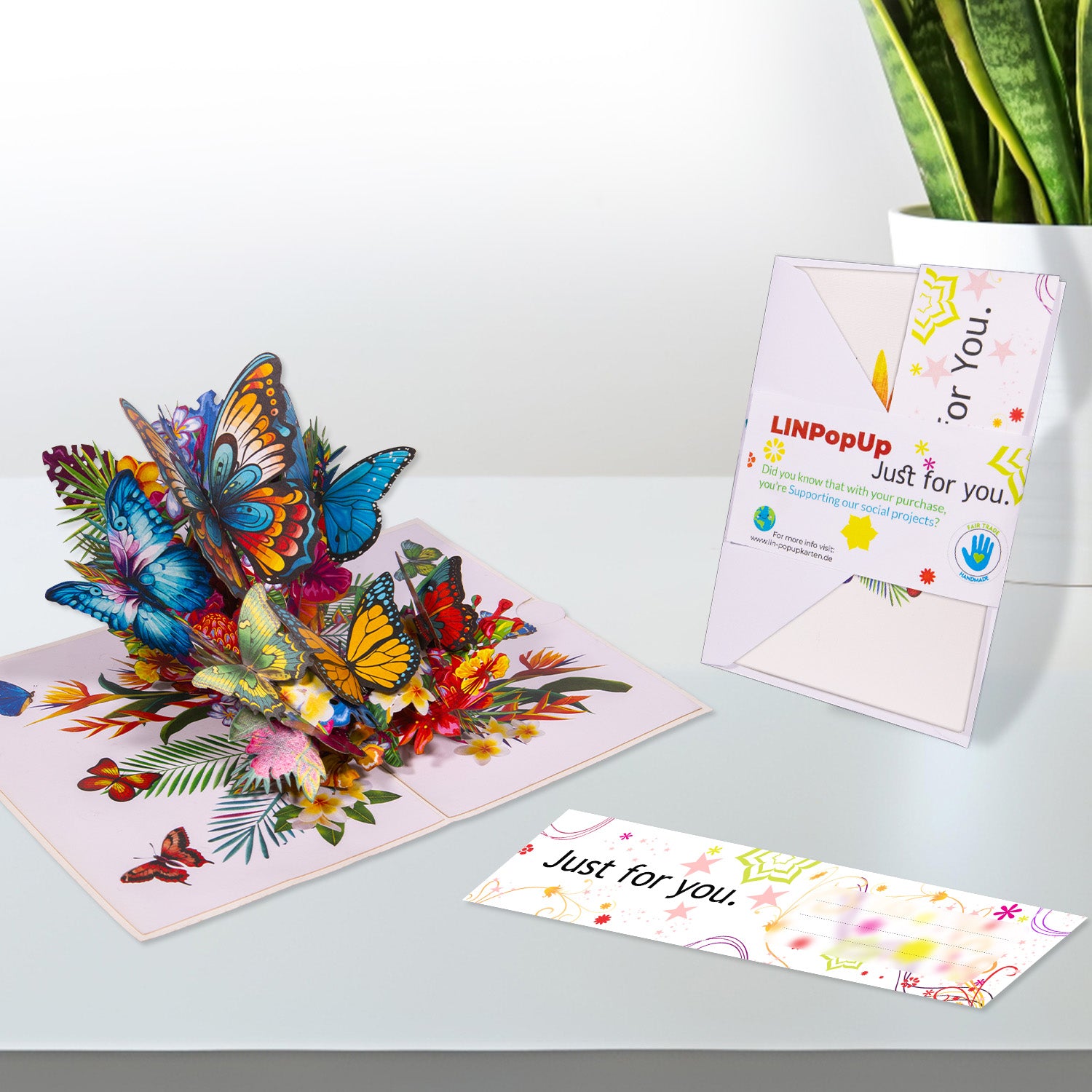 Pop-Up Karte – 3D Grußkarte, Schmetterlinge auf Blumen, N52