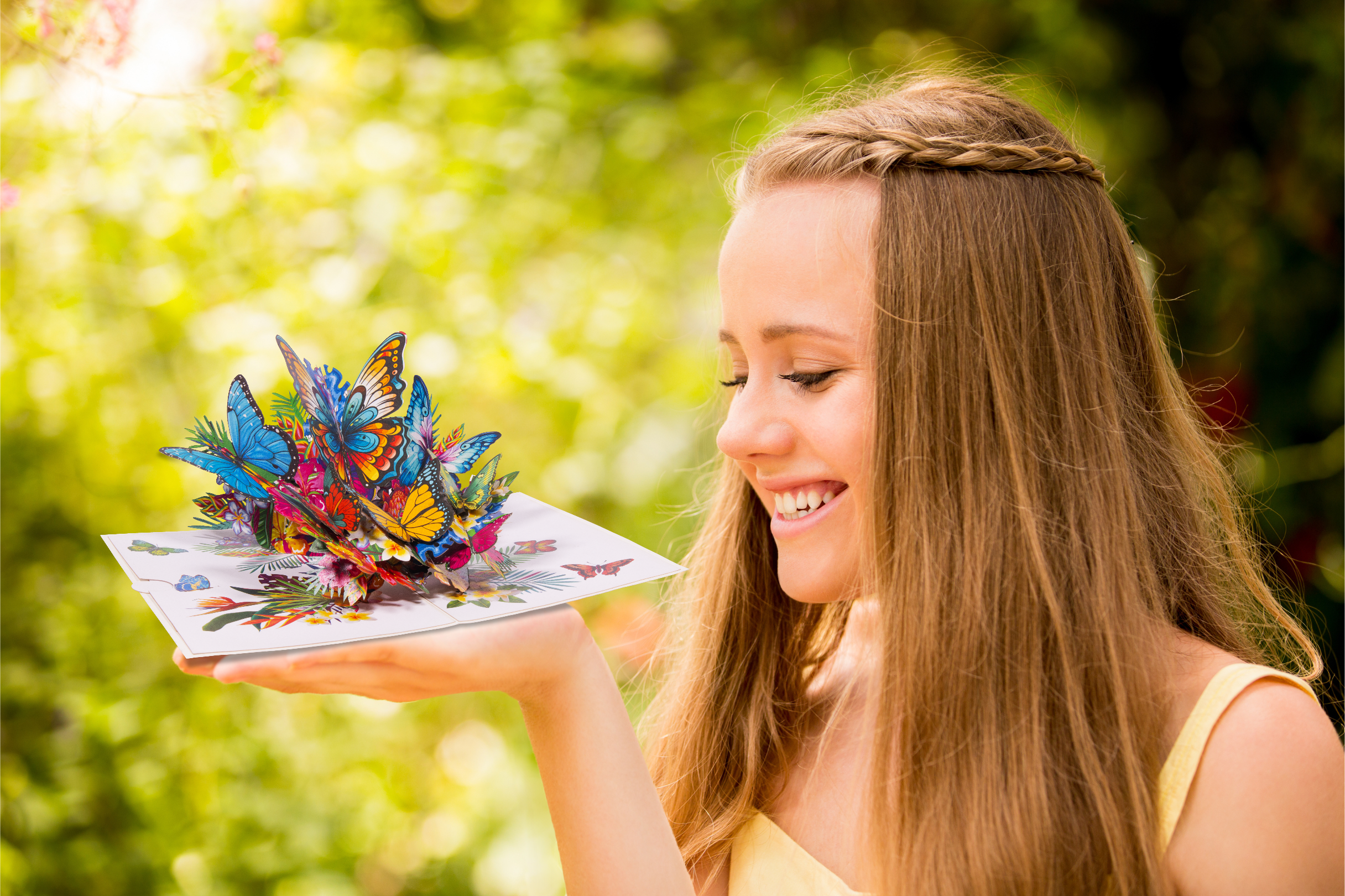 Pop-Up Karte – 3D Grußkarte, Schmetterlinge auf Blumen, N52