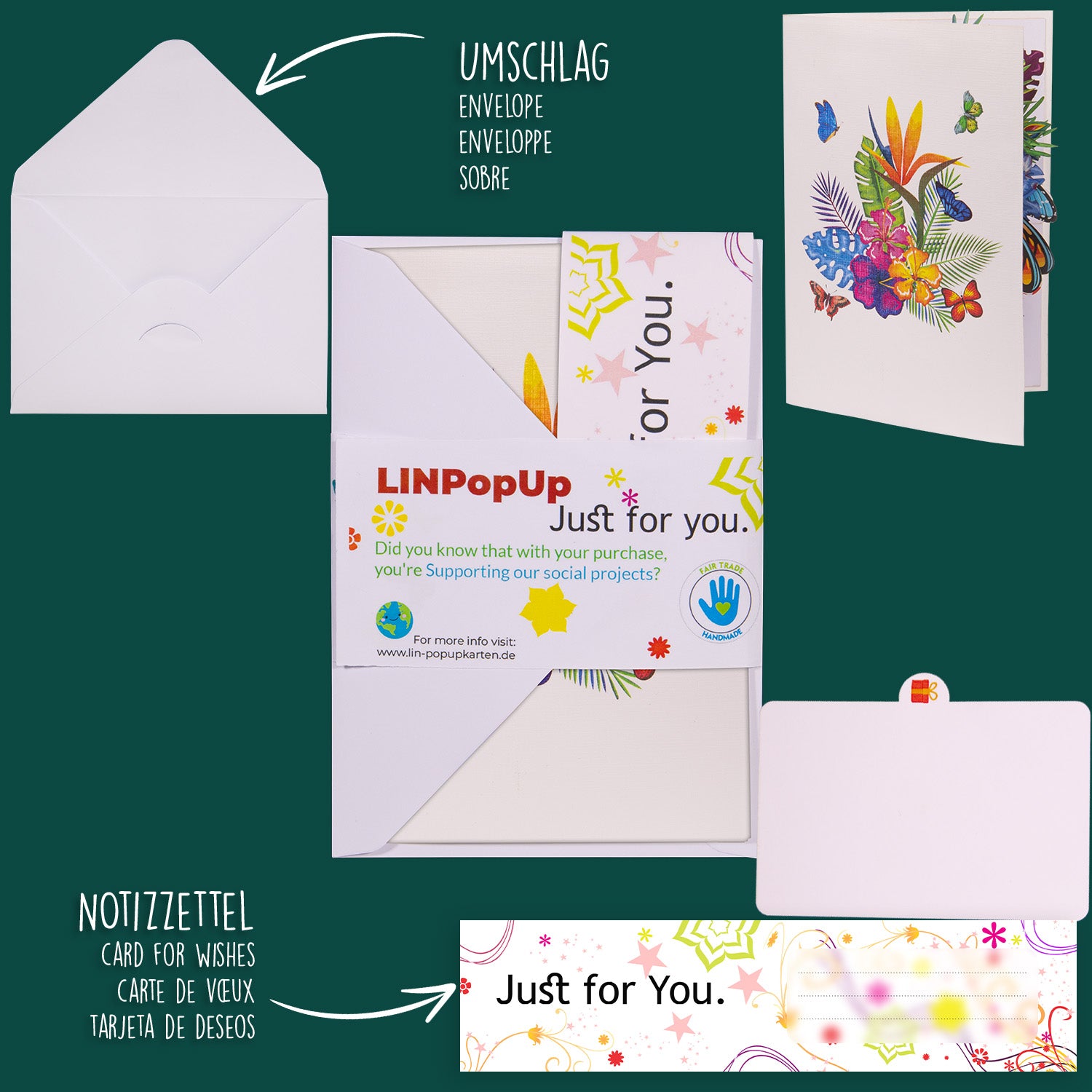 Pop-Up Karte – 3D Grußkarte, Schmetterlinge auf Blumen, N52