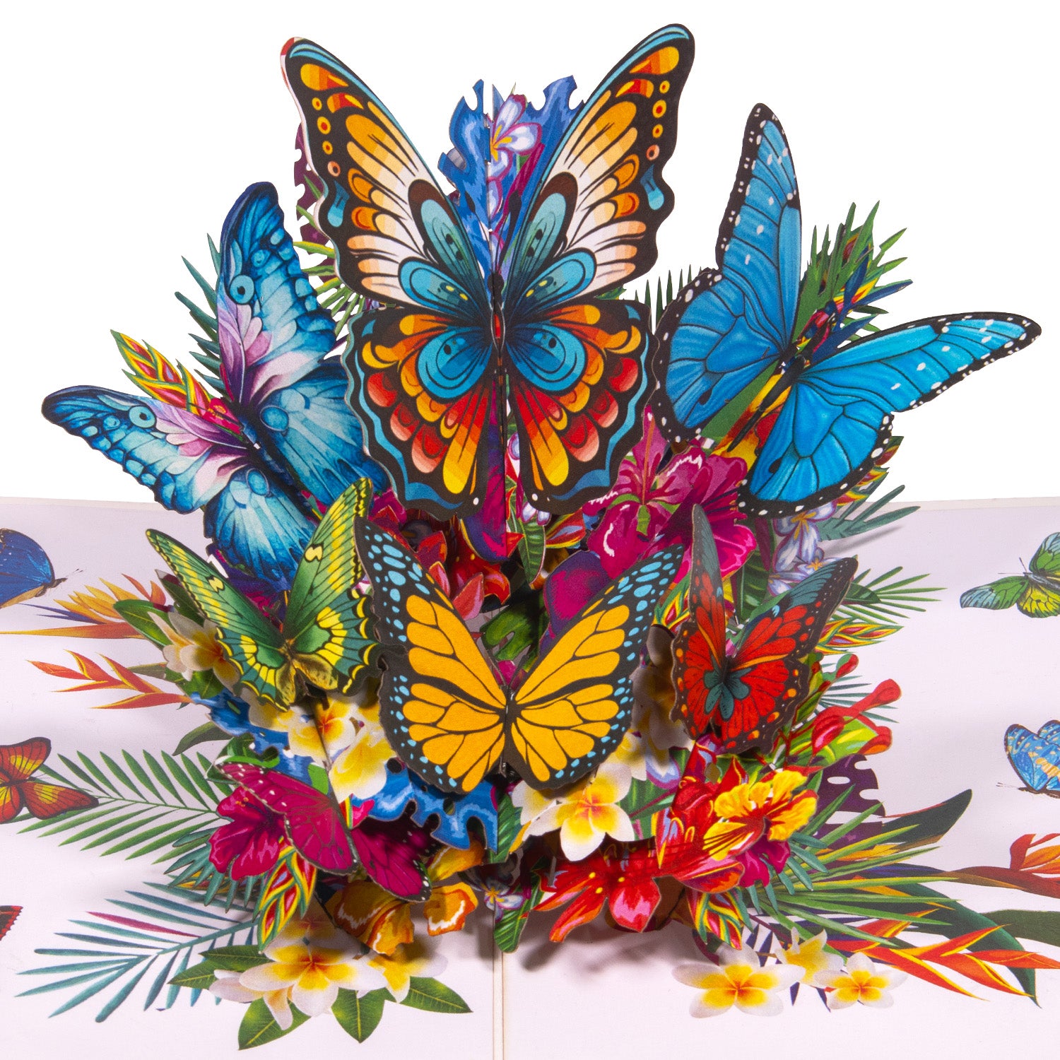 Pop-Up Karte – 3D Grußkarte, Schmetterlinge auf Blumen, N52